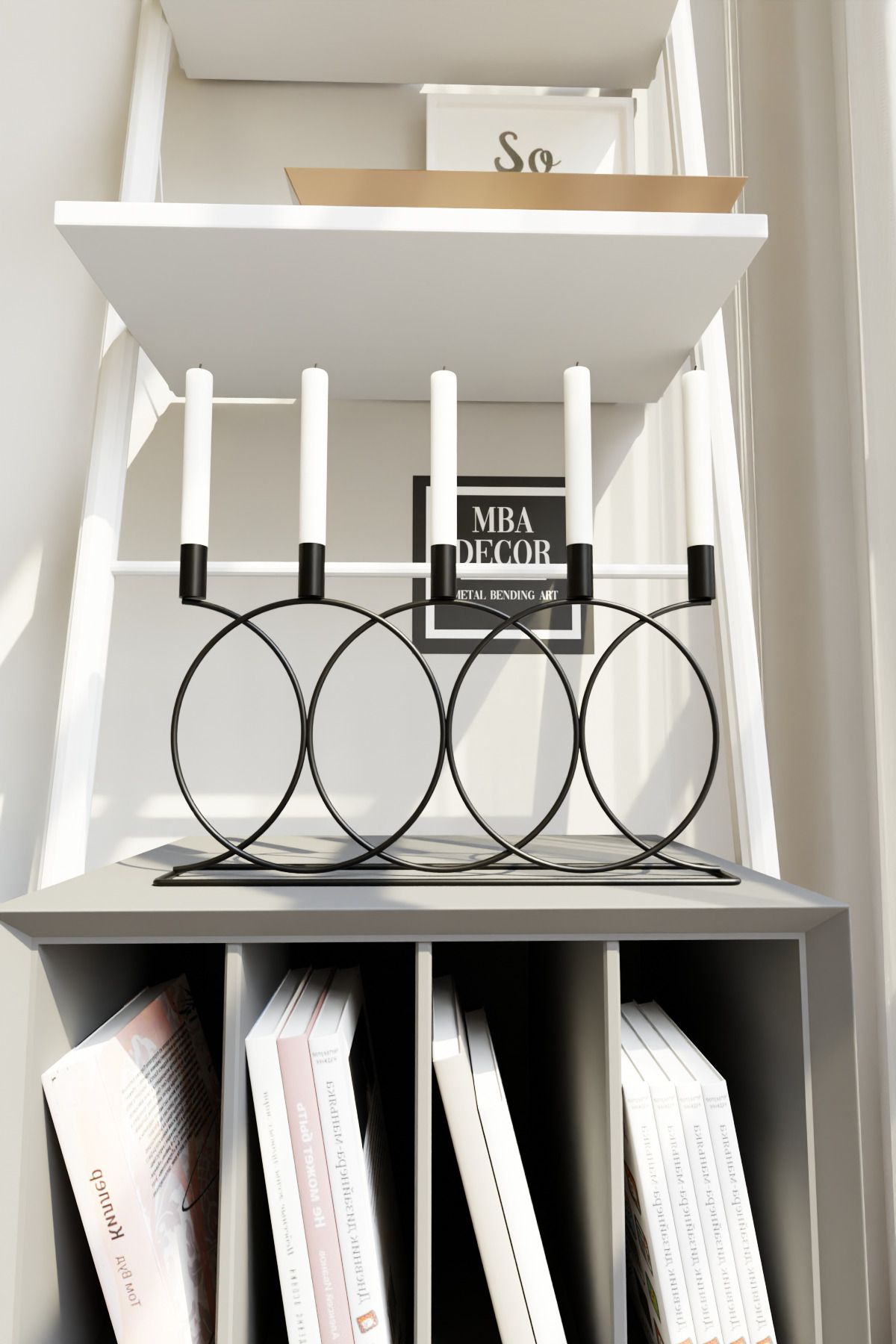 Metal Siyah Double Geometri 45cm Masaüstü Şamdan Mumluk Dekoratif Mumluk Paslanmaz Ev Dekorasyon