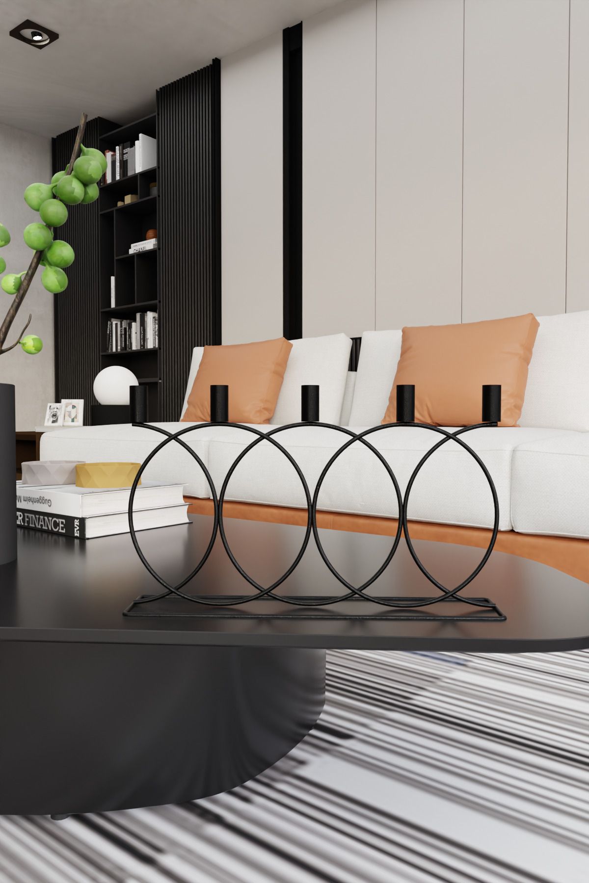 Metal Siyah Double Geometri 45cm Masaüstü Şamdan Mumluk Dekoratif Mumluk Paslanmaz Ev Dekorasyon