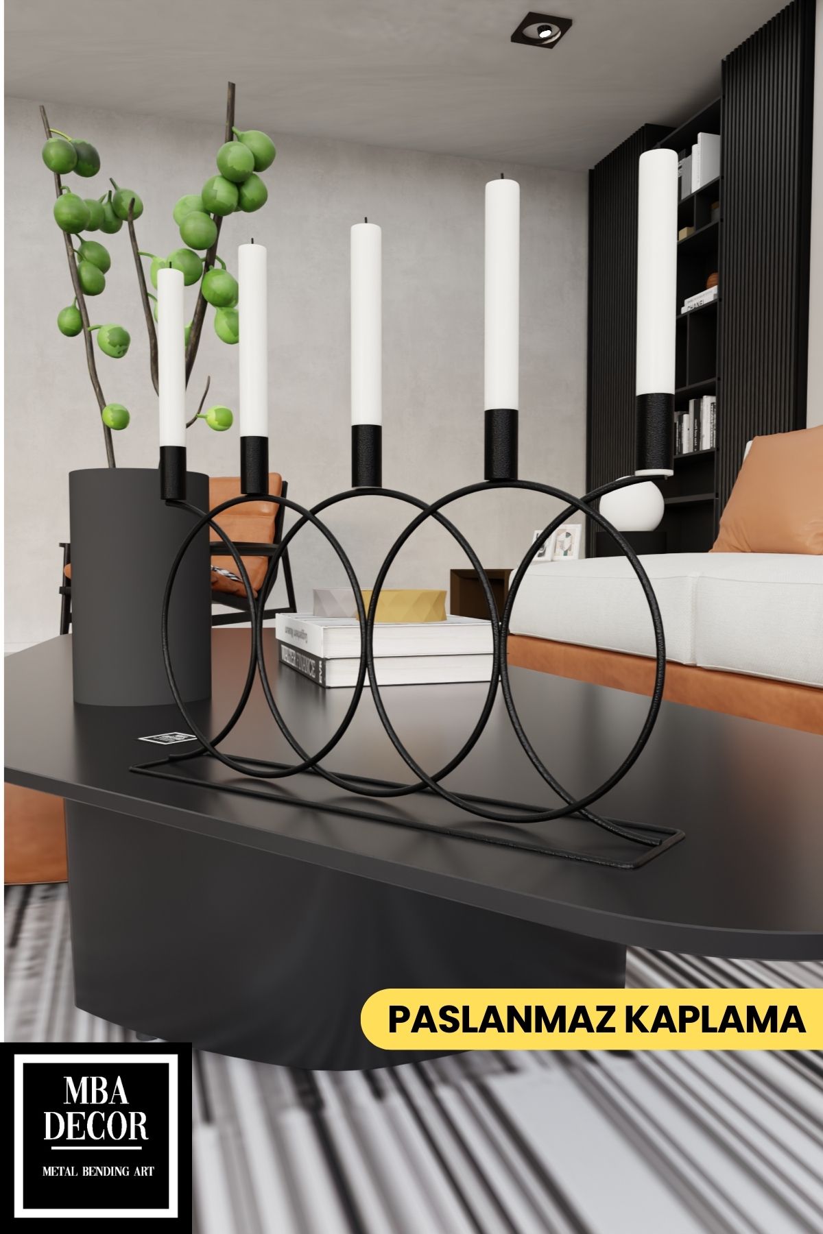Metal Siyah Double Geometri 45cm Masaüstü Şamdan Mumluk Dekoratif Mumluk Paslanmaz Ev Dekorasyon