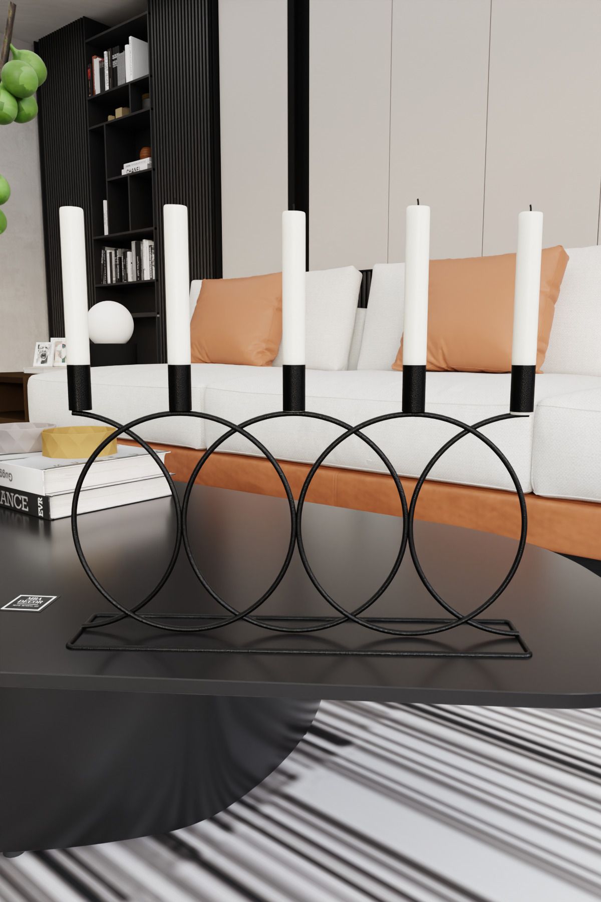 Metal Siyah Double Geometri 45cm Masaüstü Şamdan Mumluk Dekoratif Mumluk Paslanmaz Ev Dekorasyon