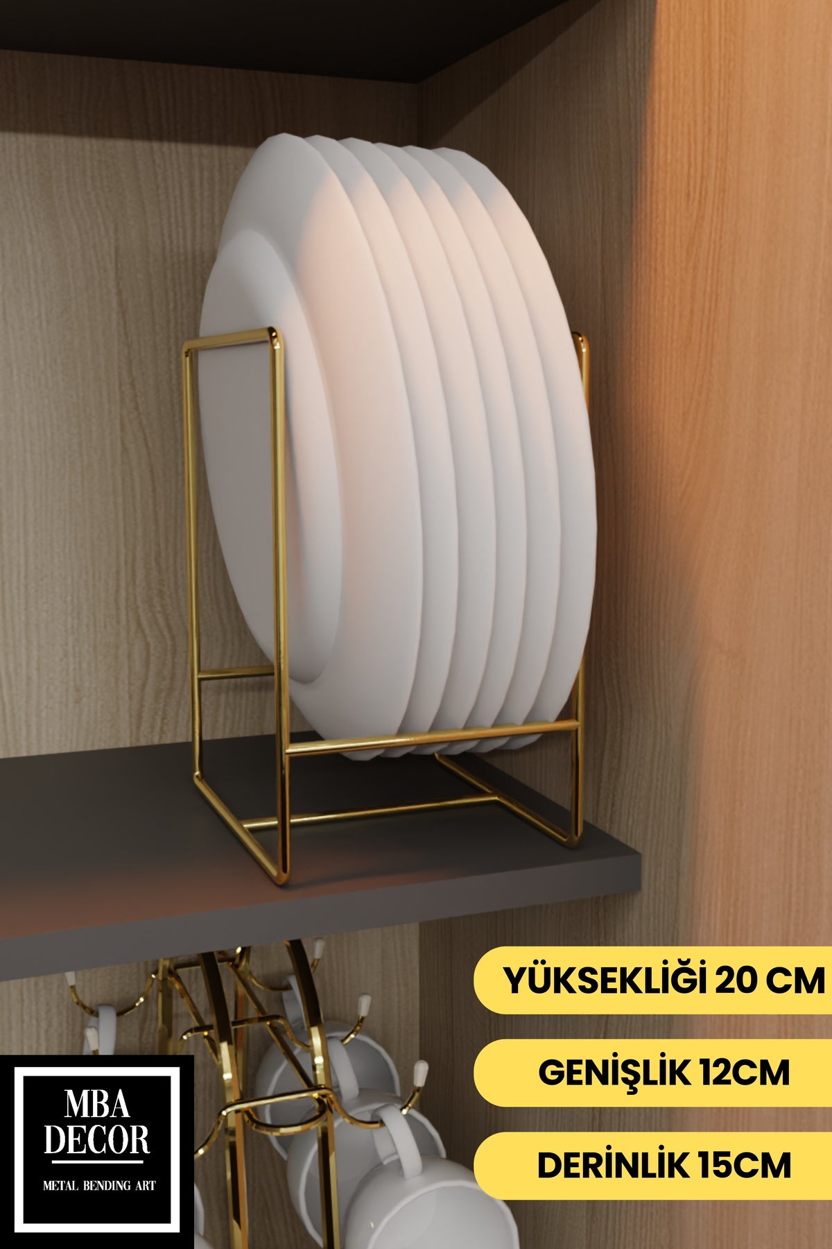 Gold Metal Tabak Düzenleyici - Paslanmaz Ergonomik Dolap İçi Mutfak Organizeri