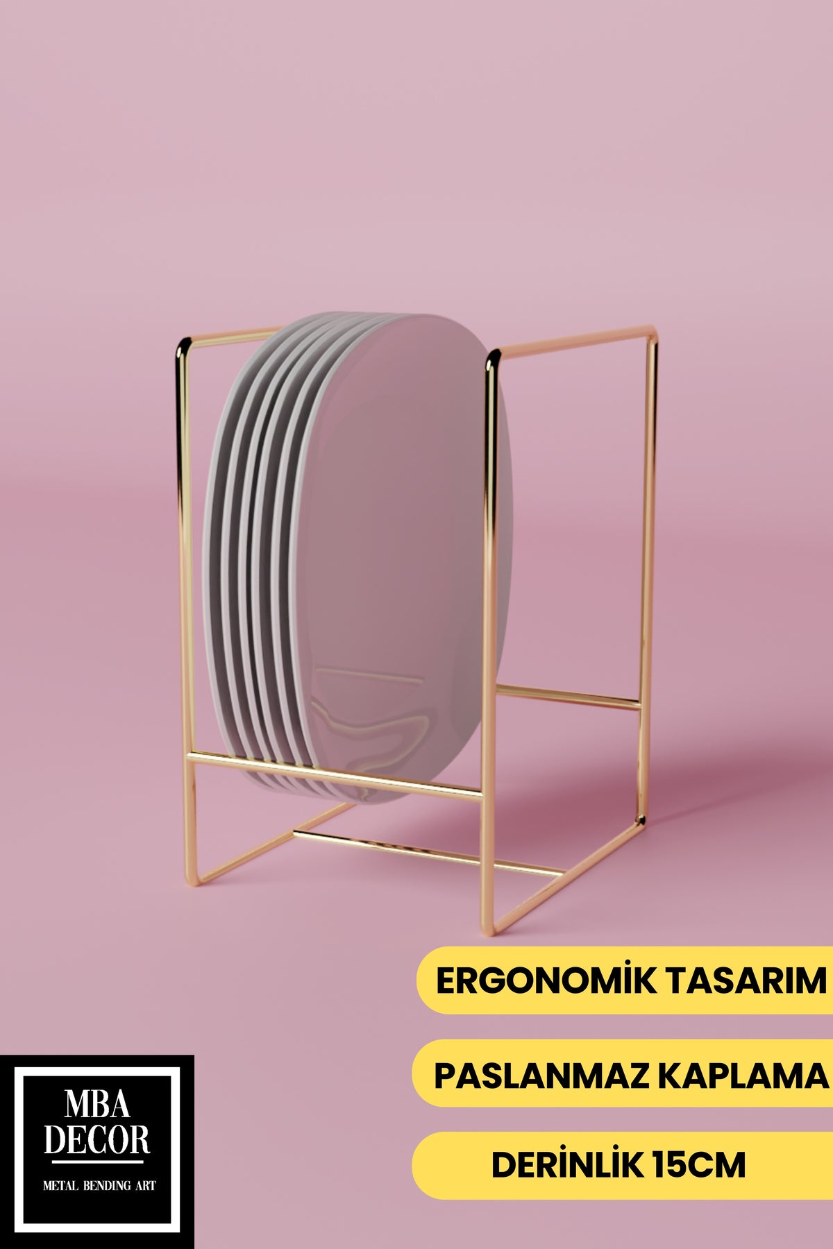 Gold Metal Tabak Düzenleyici - Paslanmaz Ergonomik Dolap İçi Mutfak Organizeri