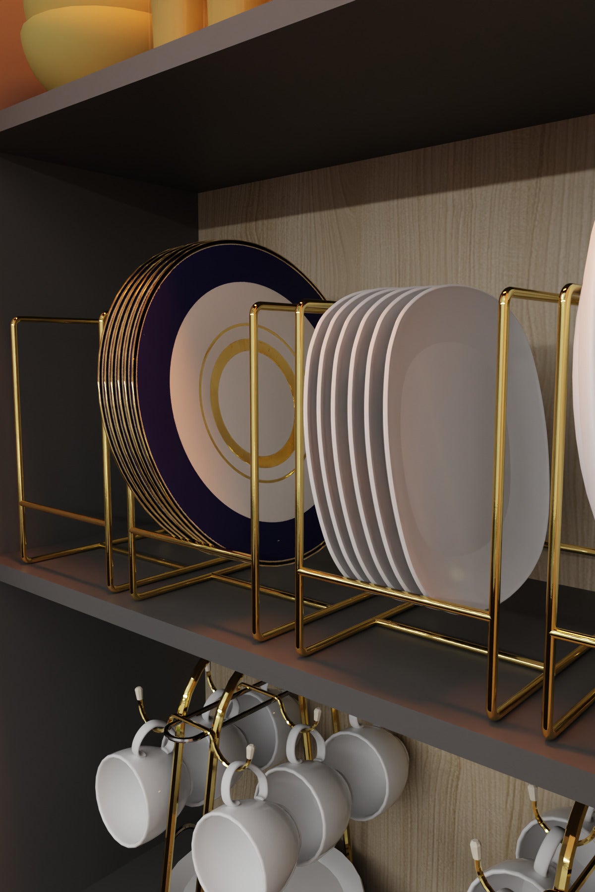 Gold Metal Tabak Düzenleyici - Paslanmaz Ergonomik Dolap İçi Mutfak Organizeri