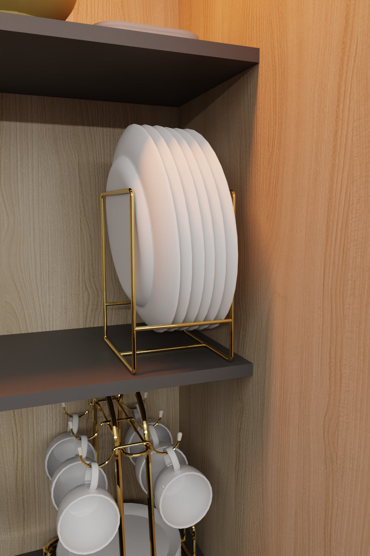 Gold Metal Tabak Düzenleyici - Paslanmaz Ergonomik Dolap İçi Mutfak Organizeri