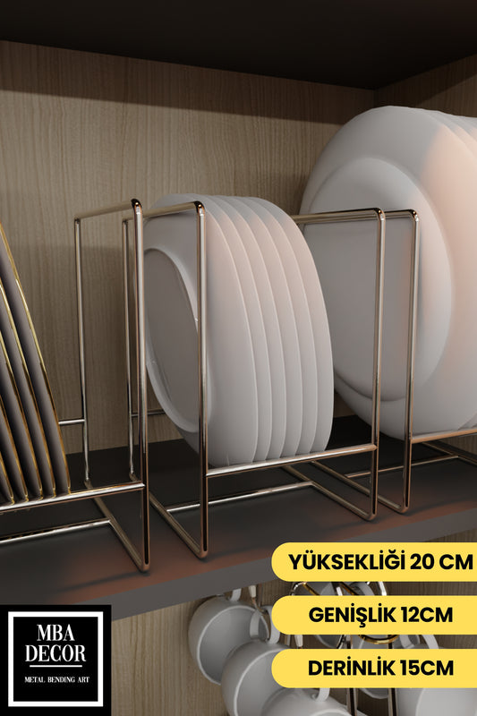 Gümüş Metal Tabak Düzenleyici - Paslanmaz Ergonomik Dolap İçi Mutfak Organizeri