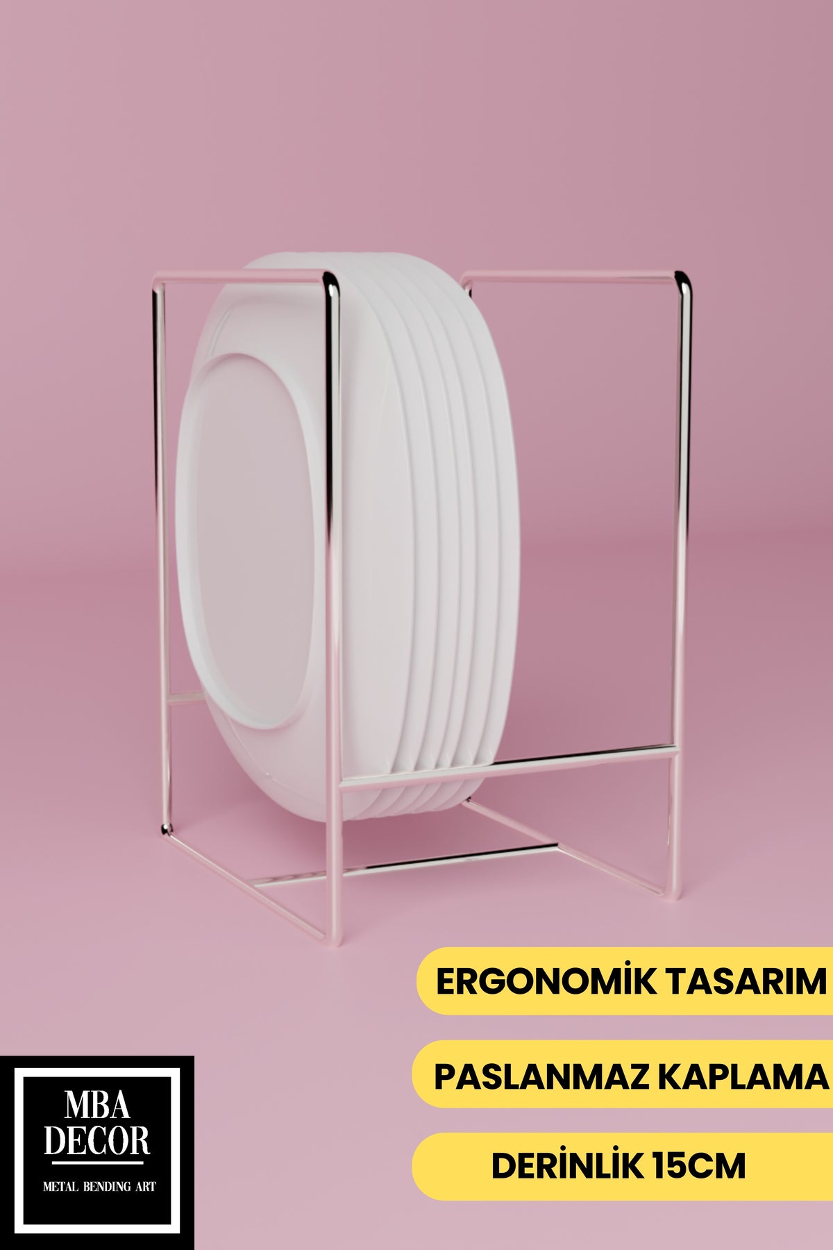 Gümüş Metal Tabak Düzenleyici - Paslanmaz Ergonomik Dolap İçi Mutfak Organizeri