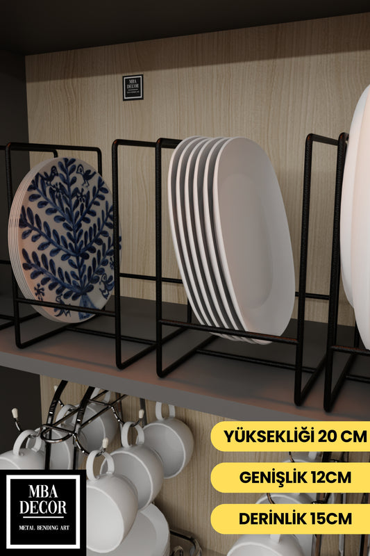 Siyah Metal Tabak Düzenleyici - Paslanmaz Ergonomik Dolap İçi Mutfak Organizeri