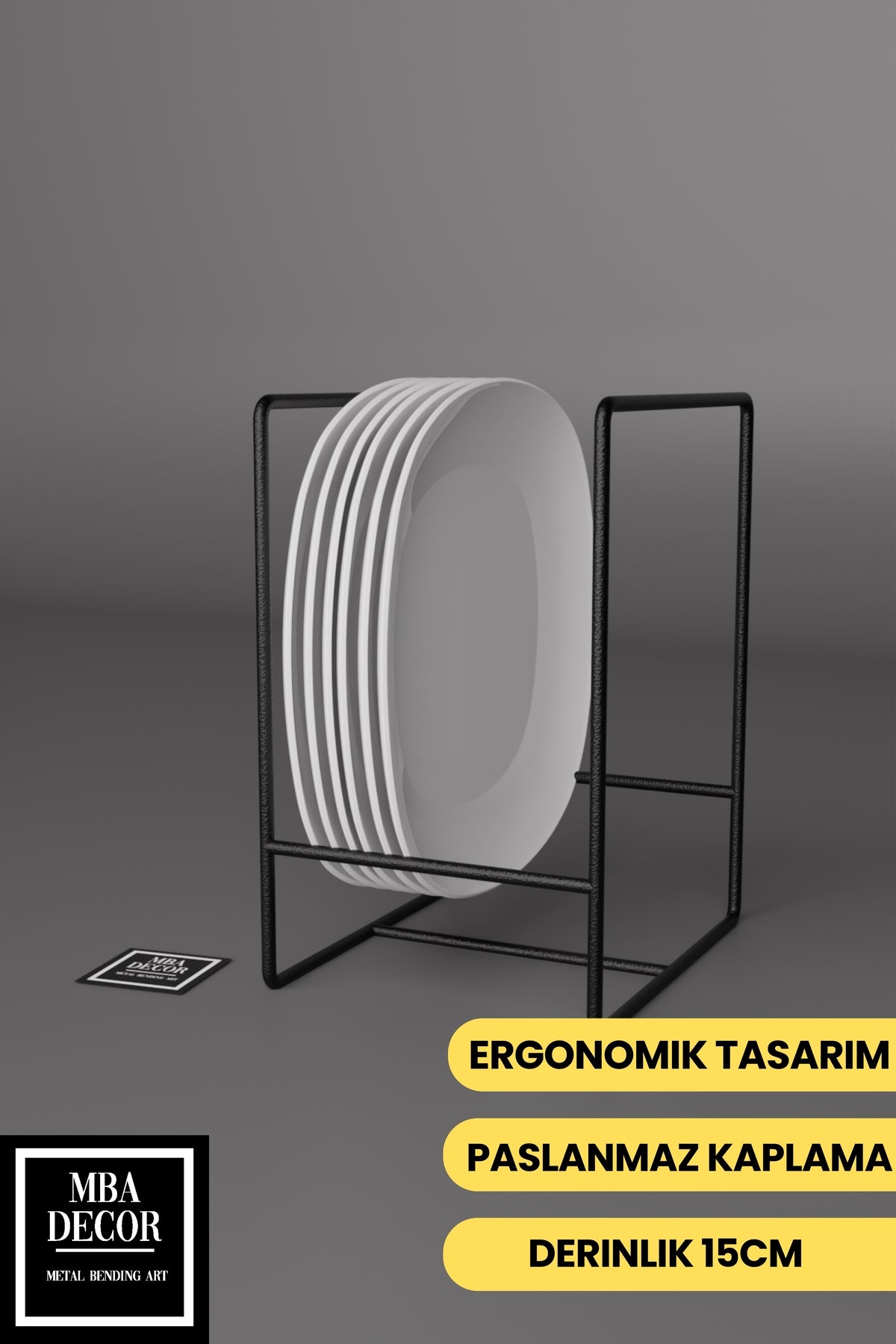 Siyah Metal Tabak Düzenleyici - Paslanmaz Ergonomik Dolap İçi Mutfak Organizeri