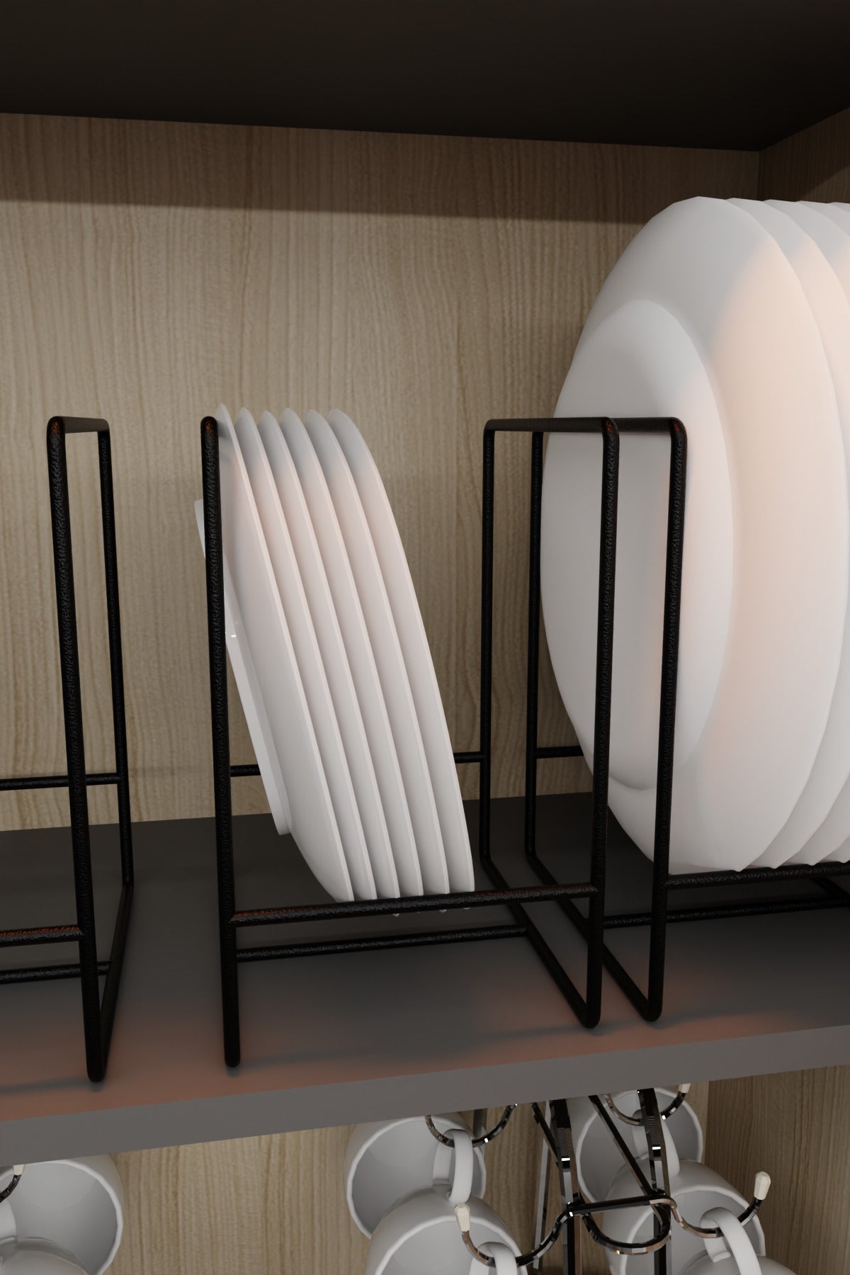 Siyah Metal Tabak Düzenleyici - Paslanmaz Ergonomik Dolap İçi Mutfak Organizeri