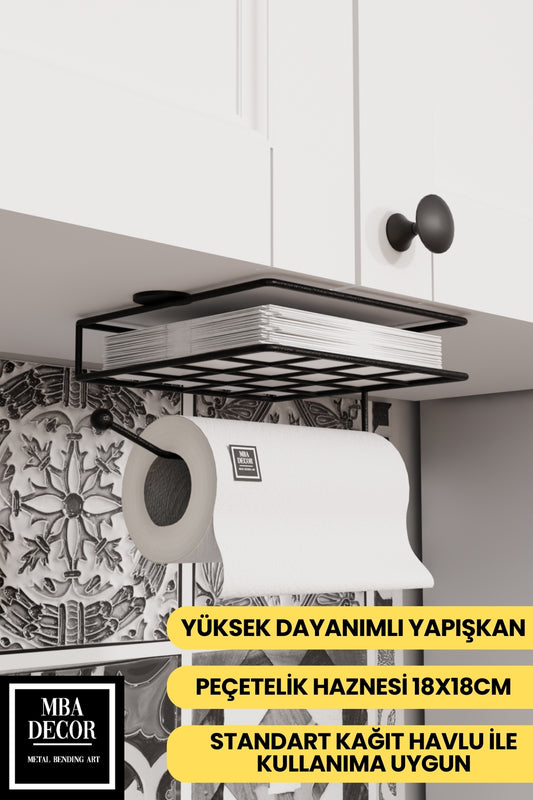 Siyah Montajsız Kolay Kurulum Peçetelik & Kağıt Havluluk Ergonomik Tasarım - Modern Mutfak Sofra