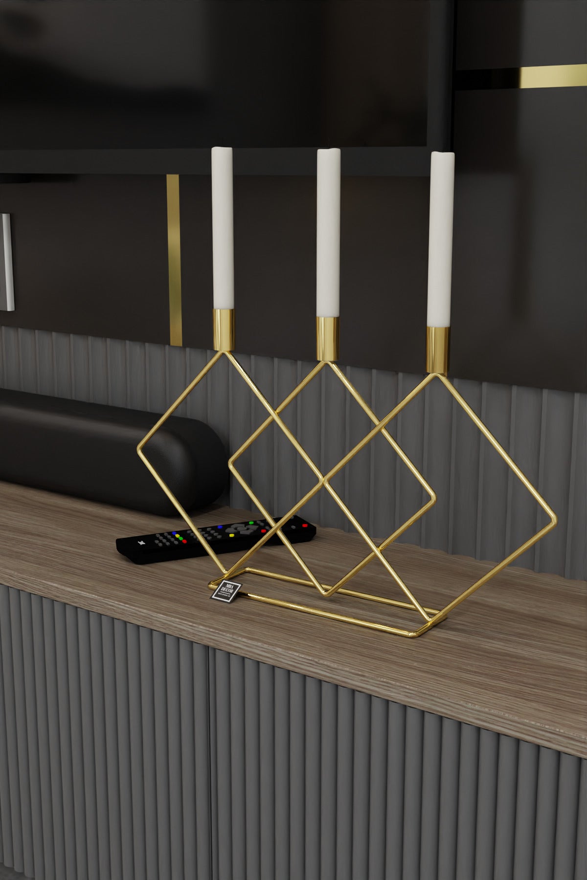 Metal Gold Double Prizma Şamdan 48cm Masaüstü Şamdan Mumluk Dekoratif Mumluk Paslanmaz Ev Dekorasyon