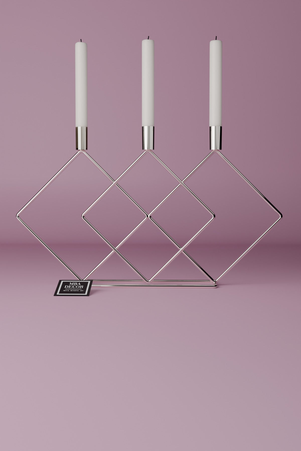 Metal Gümüş Double Prizma 48cm Masaüstü Şamdan Mumluk Dekoratif Mumluk Paslanmaz Ev Dekorasyon