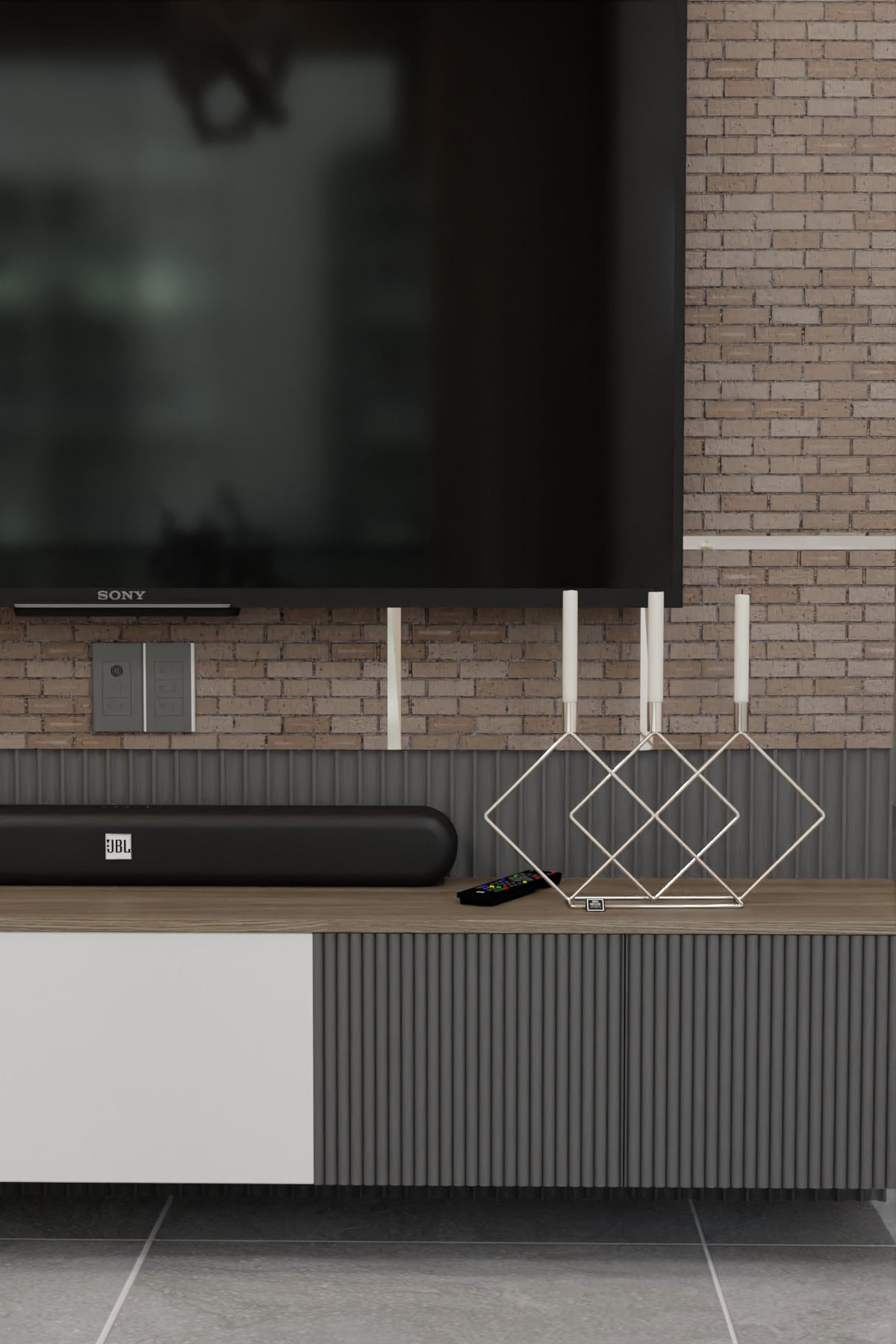 Metal Gümüş Double Prizma 48cm Masaüstü Şamdan Mumluk Dekoratif Mumluk Paslanmaz Ev Dekorasyon