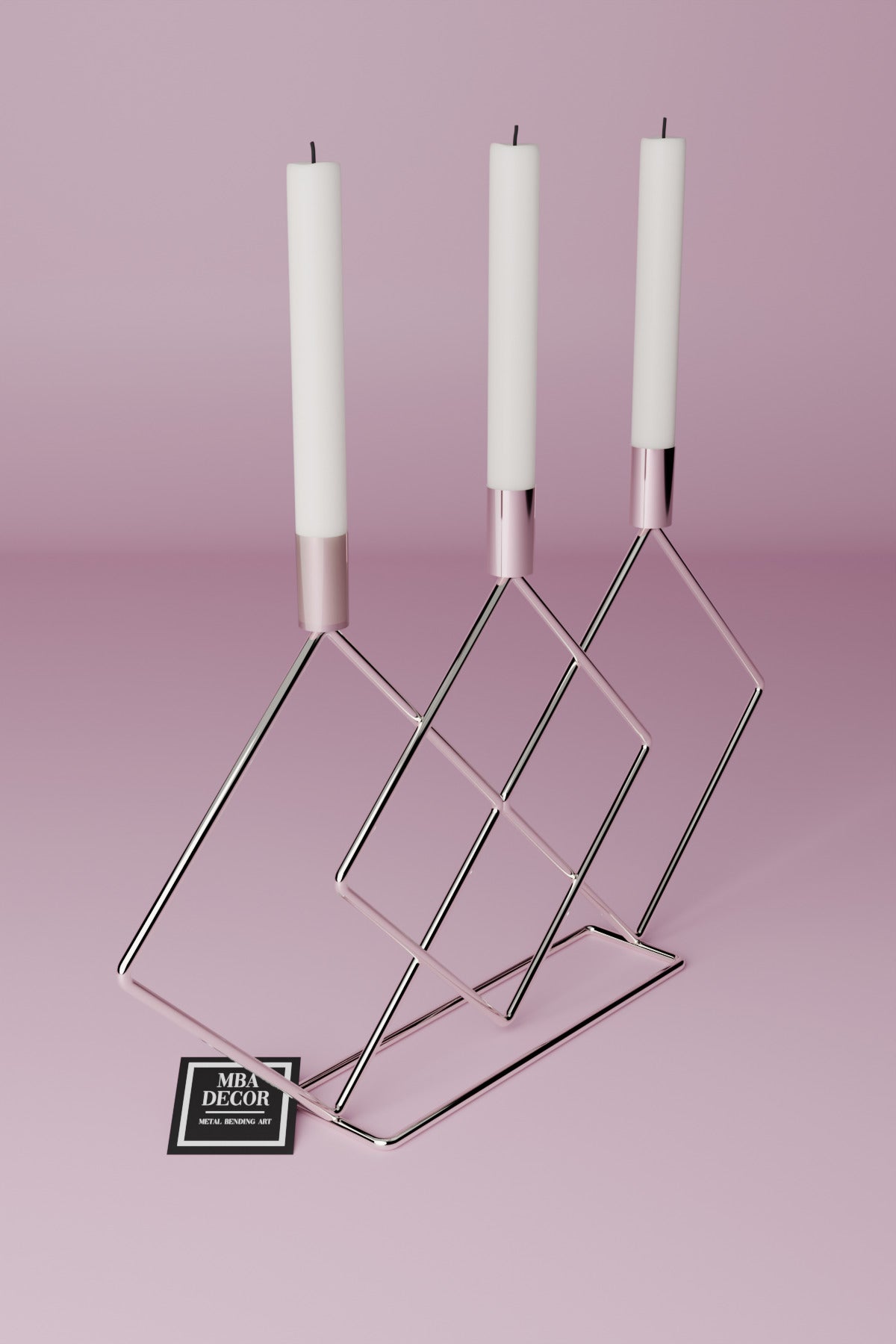 Metal Gümüş Double Prizma 48cm Masaüstü Şamdan Mumluk Dekoratif Mumluk Paslanmaz Ev Dekorasyon