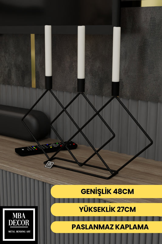 Metal Siyah Double Prizma 48cm Masaüstü Şamdan Mumluk Dekoratif Mumluk Paslanmaz Ev Dekorasyon