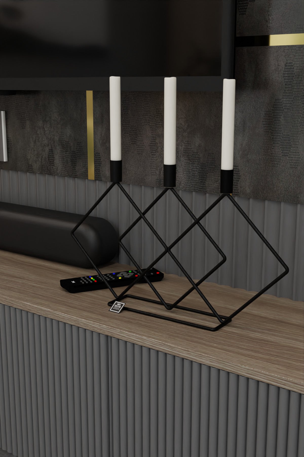 Metal Siyah Double Prizma 48cm Masaüstü Şamdan Mumluk Dekoratif Mumluk Paslanmaz Ev Dekorasyon