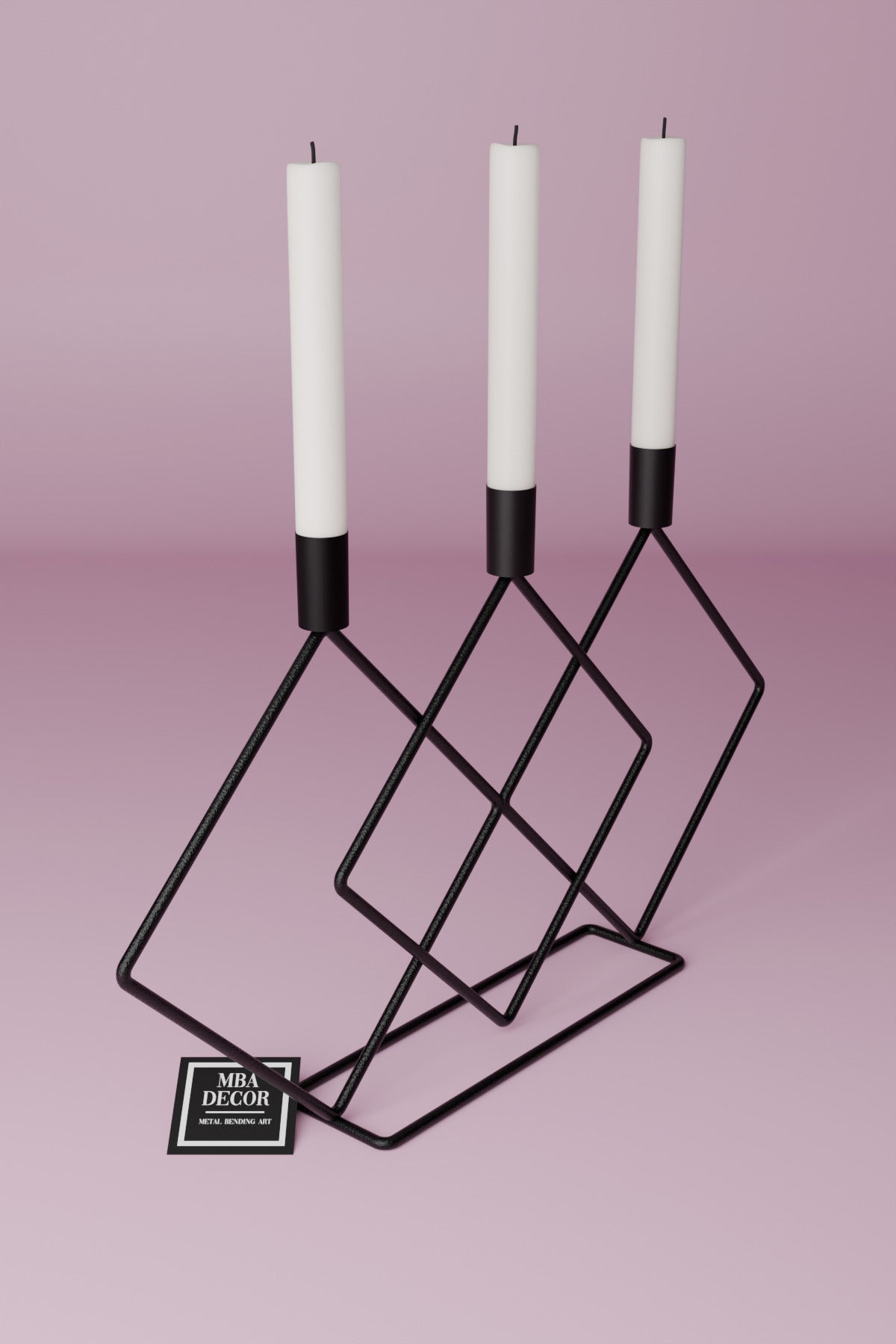Metal Siyah Double Prizma 48cm Masaüstü Şamdan Mumluk Dekoratif Mumluk Paslanmaz Ev Dekorasyon