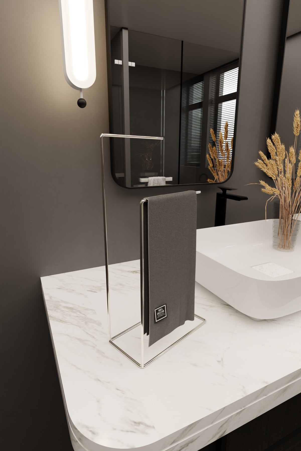 Gümüş Paslanmaz Çelik Banyo Askısı - Şık Dekoratif Havluluk ve Banyo Aksesuarı 40cm