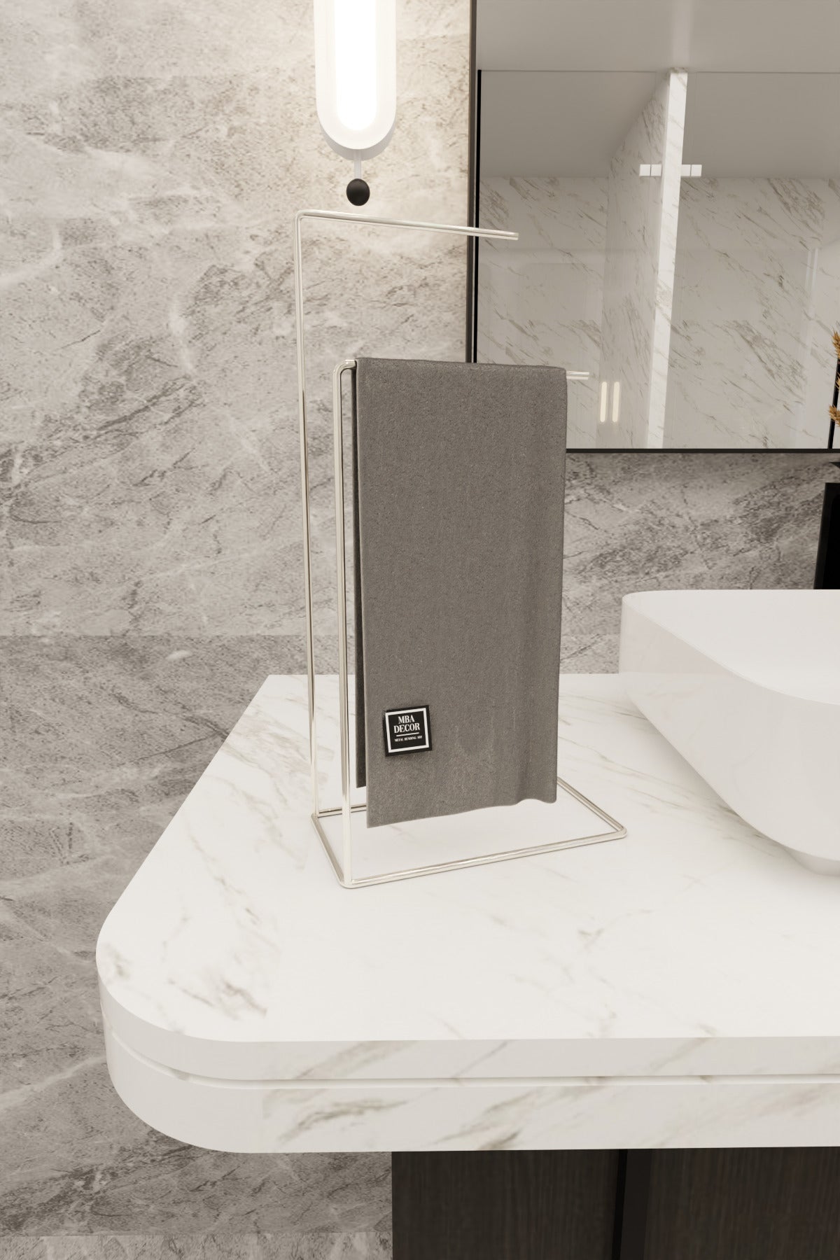 Gümüş Paslanmaz Çelik Banyo Askısı - Şık Dekoratif Havluluk ve Banyo Aksesuarı 40cm