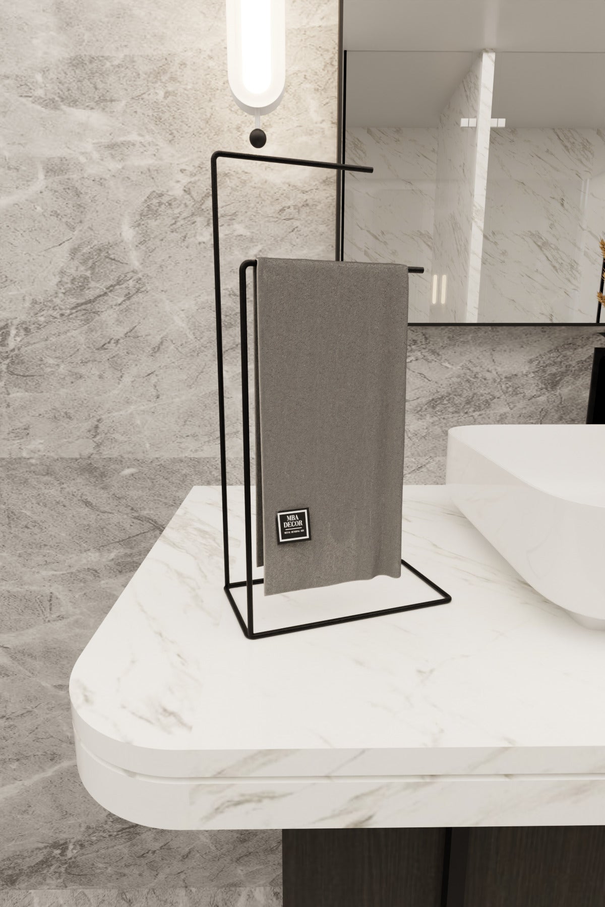 Siyah Paslanmaz Çelik Banyo Askısı - Şık Dekoratif Havluluk ve Banyo Aksesuarı 40cm