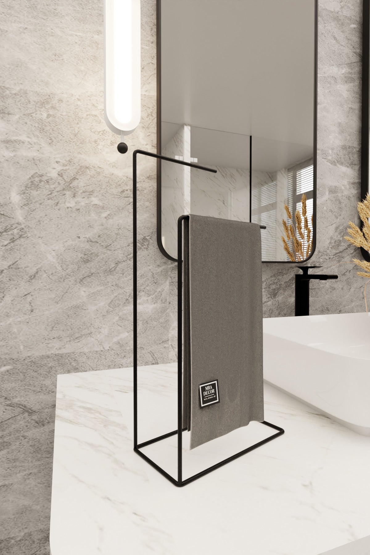 Siyah Paslanmaz Çelik Banyo Askısı - Şık Dekoratif Havluluk ve Banyo Aksesuarı 40cm
