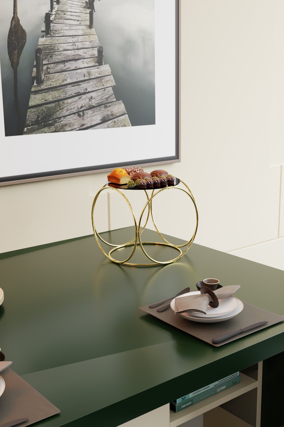 Gold Aura Metal Kahve Yanı Sunumluk Standı Kahve, Pasta, Çerez & Tatlı Servisi İçin Şık Sunum 24 cm