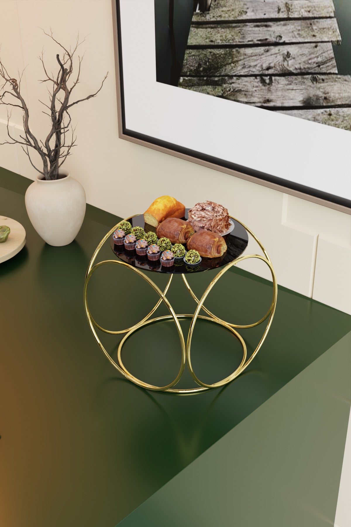 Gold Aura Metal Kahve Yanı Sunumluk Standı Kahve, Pasta, Çerez & Tatlı Servisi İçin Şık Sunum 24 cm