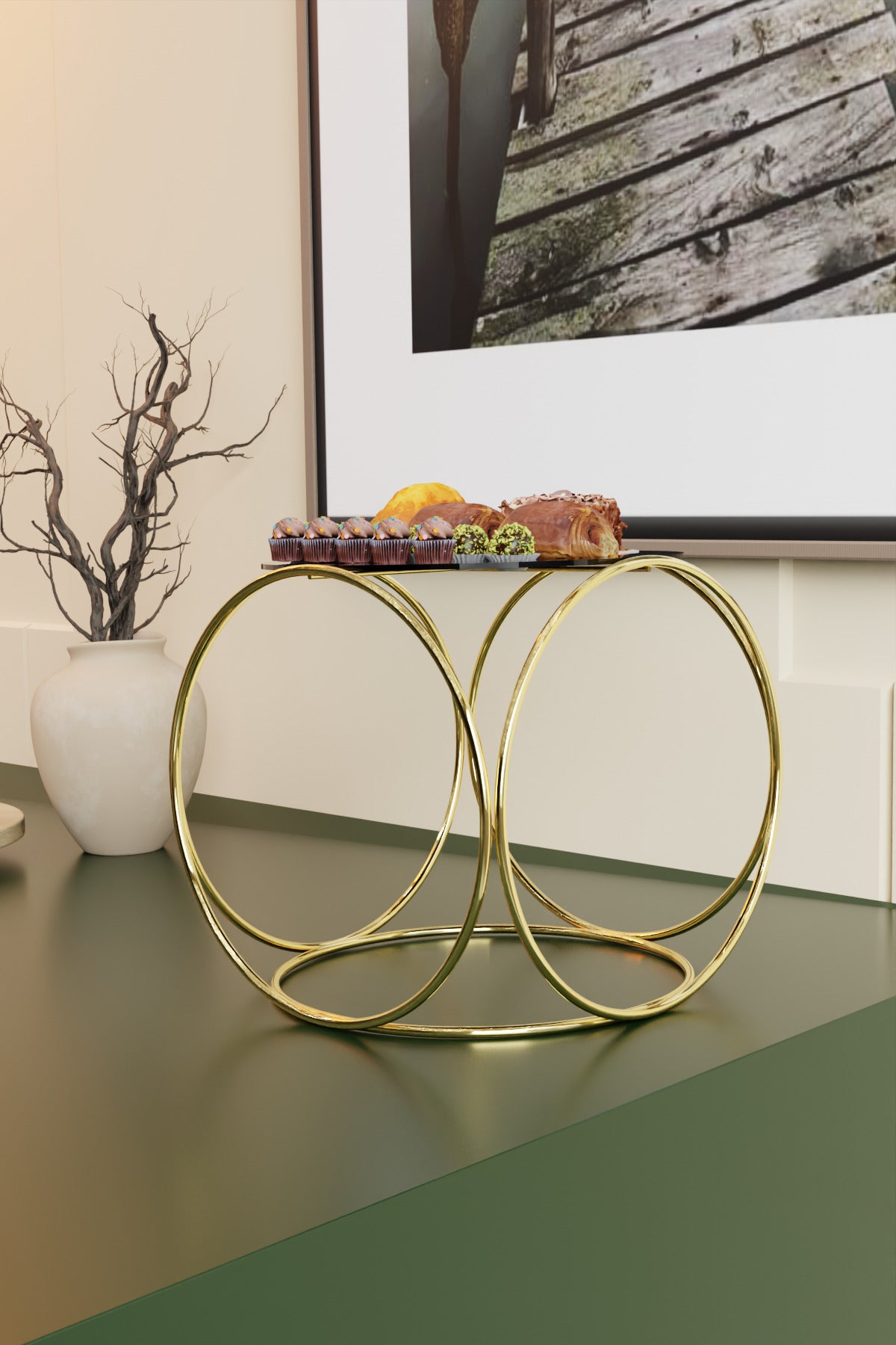 Gold Aura Metal Kahve Yanı Sunumluk Standı Kahve, Pasta, Çerez & Tatlı Servisi İçin Şık Sunum 24 cm