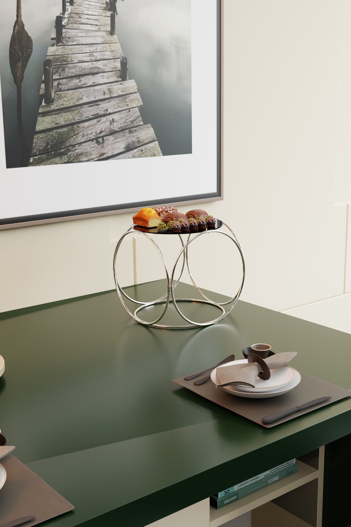Gümüş Aura Metal Kahve Yanı Sunumluk Standı Kahve, Pasta, Çerez & Tatlı Servisi İçin Şık Sunum 24 cm