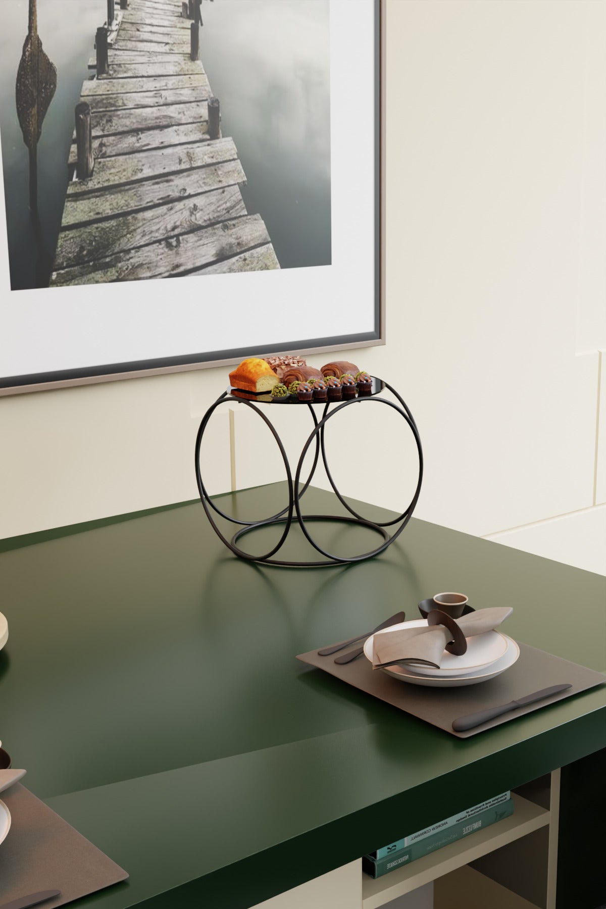 Siyah Aura Metal Kahve Yanı Sunumluk Standı Kahve, Pasta, Çerez & Tatlı Servisi İçin Şık Sunum 24 cm