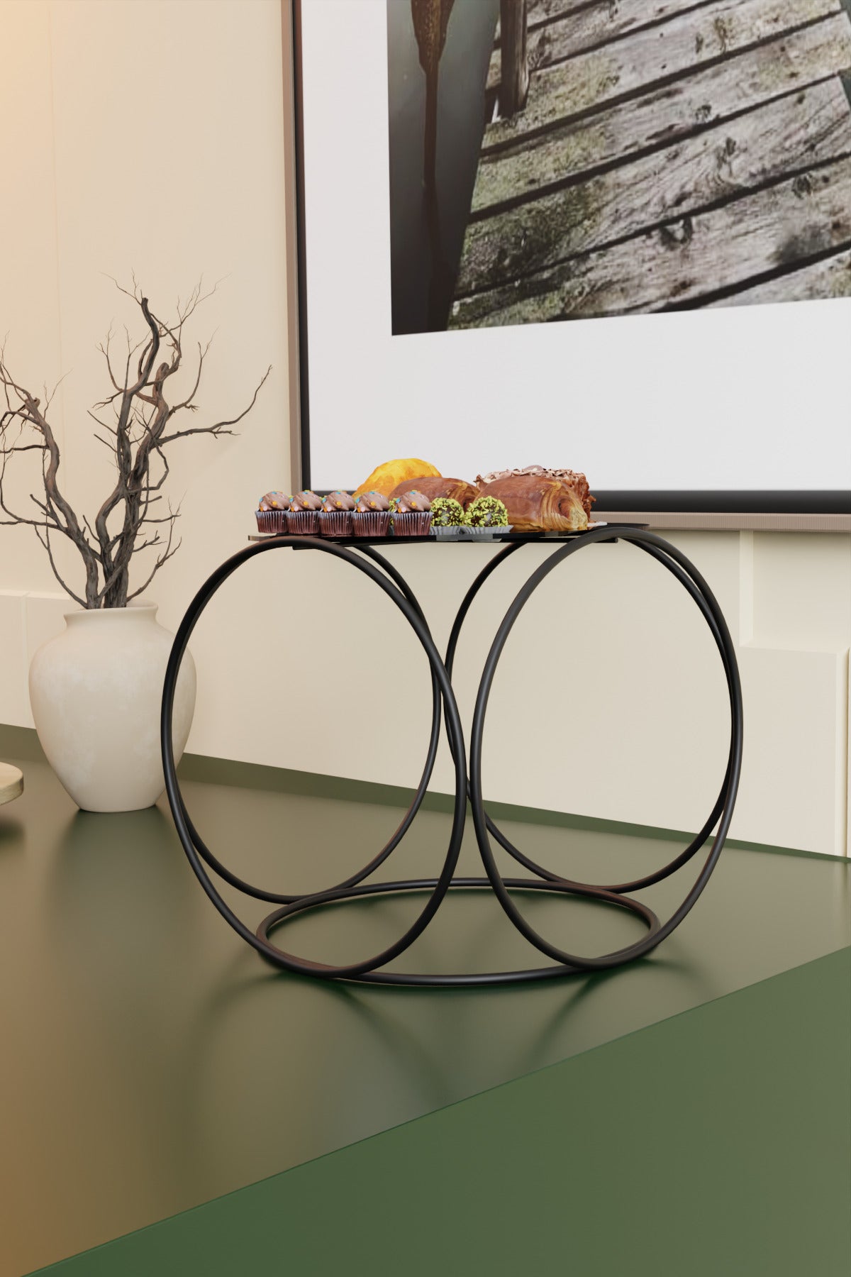 Siyah Aura Metal Kahve Yanı Sunumluk Standı Kahve, Pasta, Çerez & Tatlı Servisi İçin Şık Sunum 24 cm