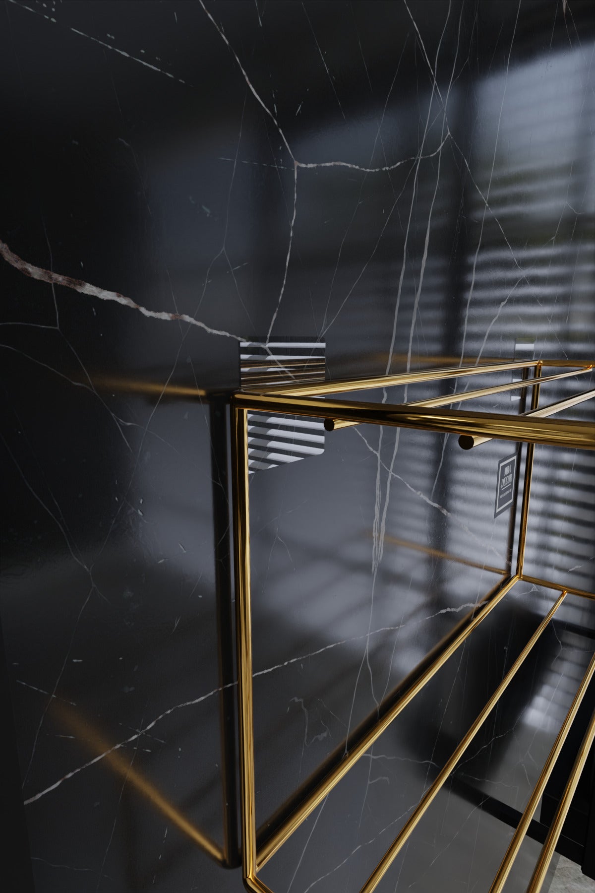 Gold Metal Yapışkanlı 2 Katlı Banyo Rafı | Havluluk Askılı Montaj Gerektirmeyen Duvar Rafı