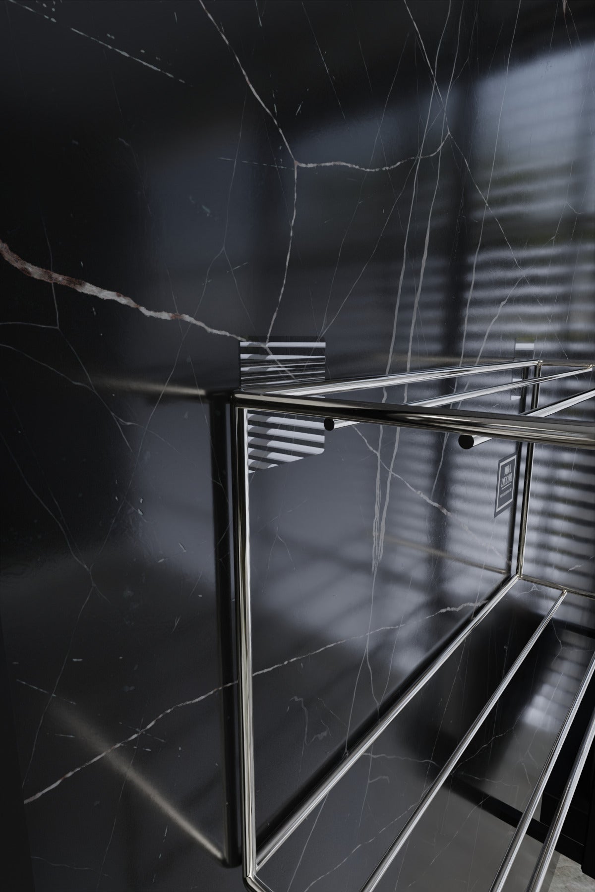 Gümüş Metal Yapışkanlı 2 Katlı Banyo Rafı | Havluluk Askılı Montaj Gerektirmeyen Duvar Rafı