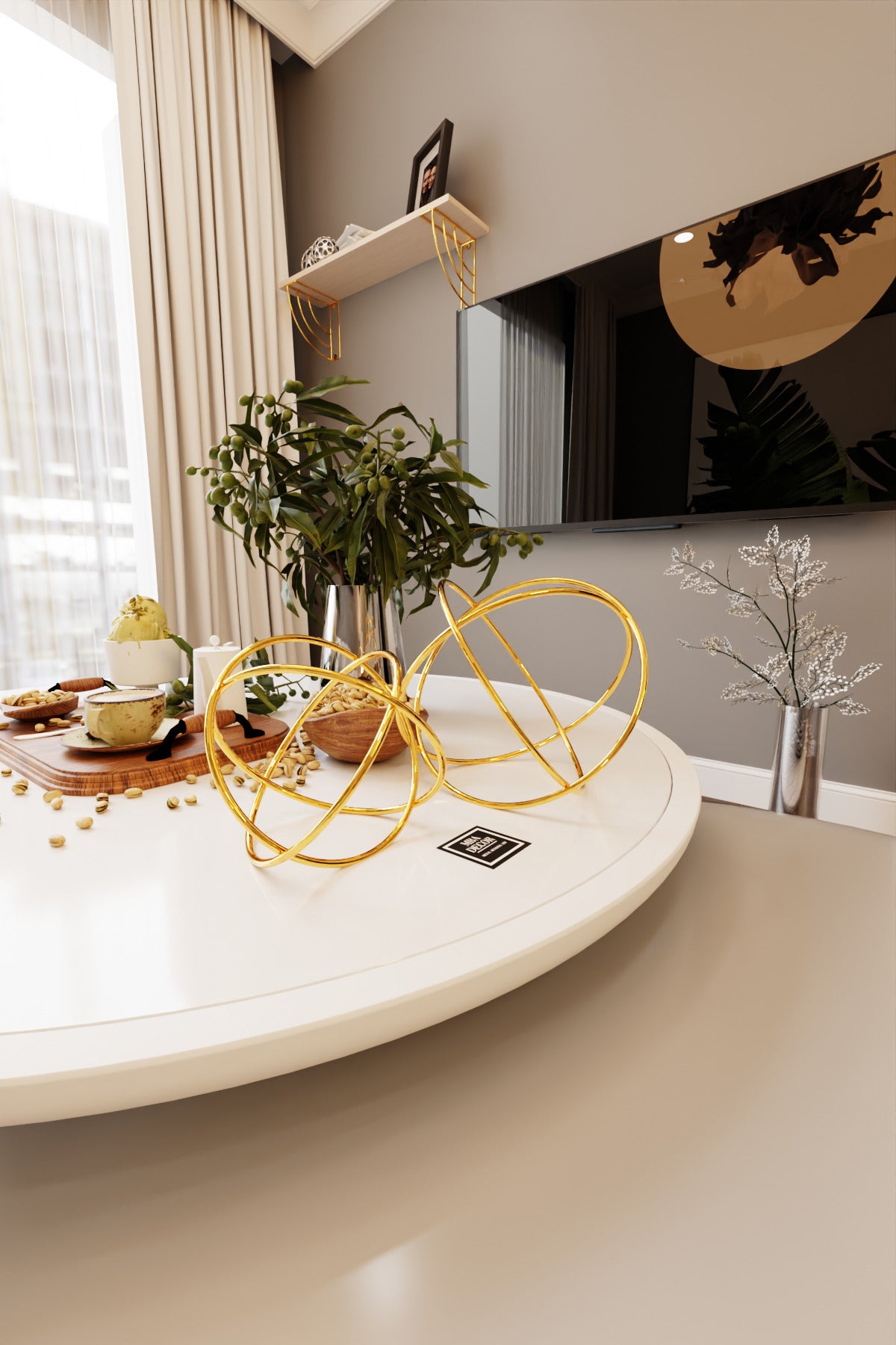 Orbit Luxe Gold 2'li Dekoratif Metal Küre Seti Masa Üstü Aksesuar Modern Ev Ofis Süs Eşyası
