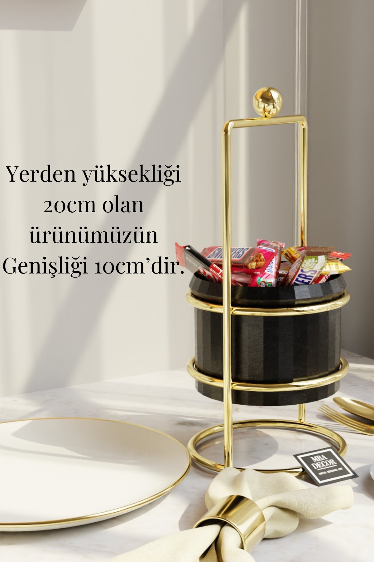 MBA Decor Siyah Gold Şekerlik – Modern Ayaklı Sunumluk & Lokumluk | Dekoratif Hediyelik