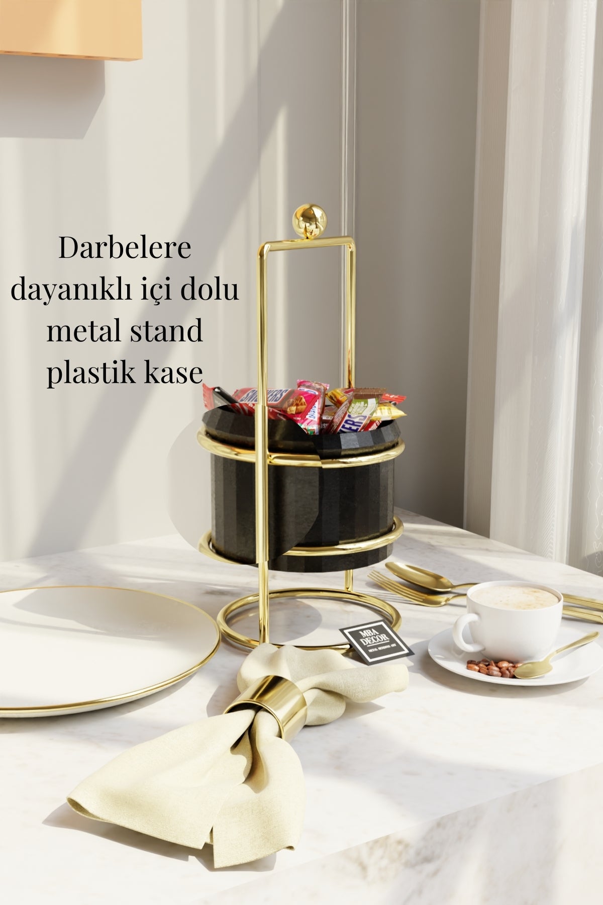 MBA Decor Siyah Gold Şekerlik – Modern Ayaklı Sunumluk & Lokumluk | Dekoratif Hediyelik