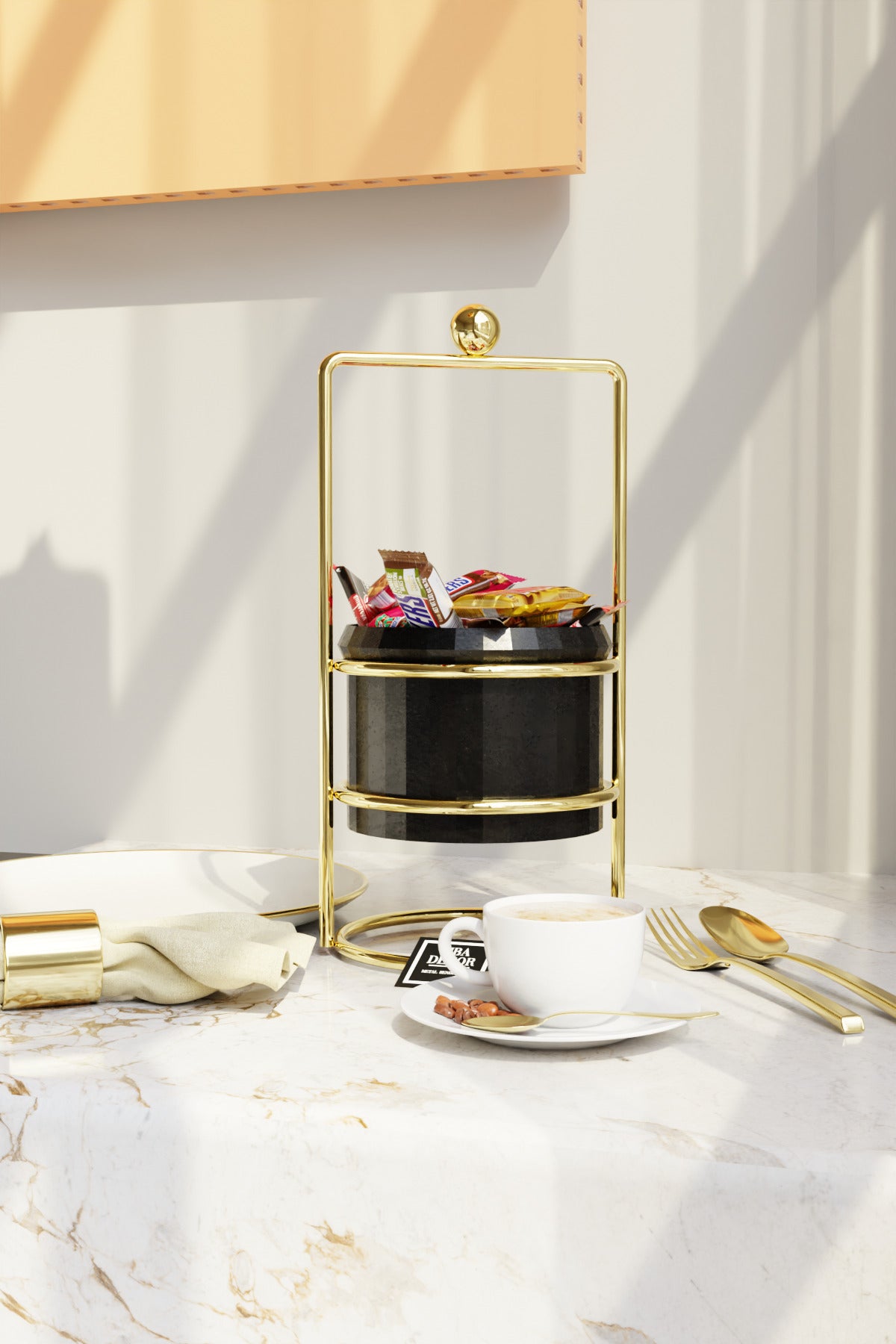 MBA Decor Siyah Gold Şekerlik – Modern Ayaklı Sunumluk & Lokumluk | Dekoratif Hediyelik