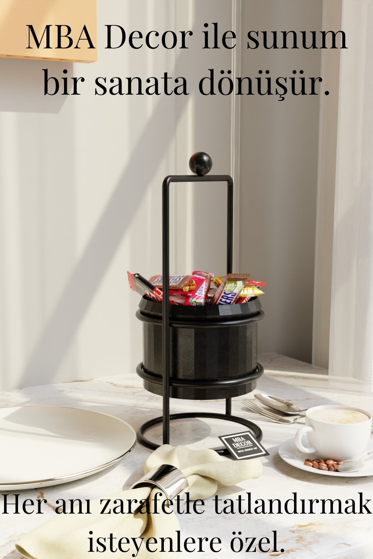 MBA Decor Siyah Şekerlik – Modern Ayaklı Sunumluk & Lokumluk | Dekoratif Hediyelik