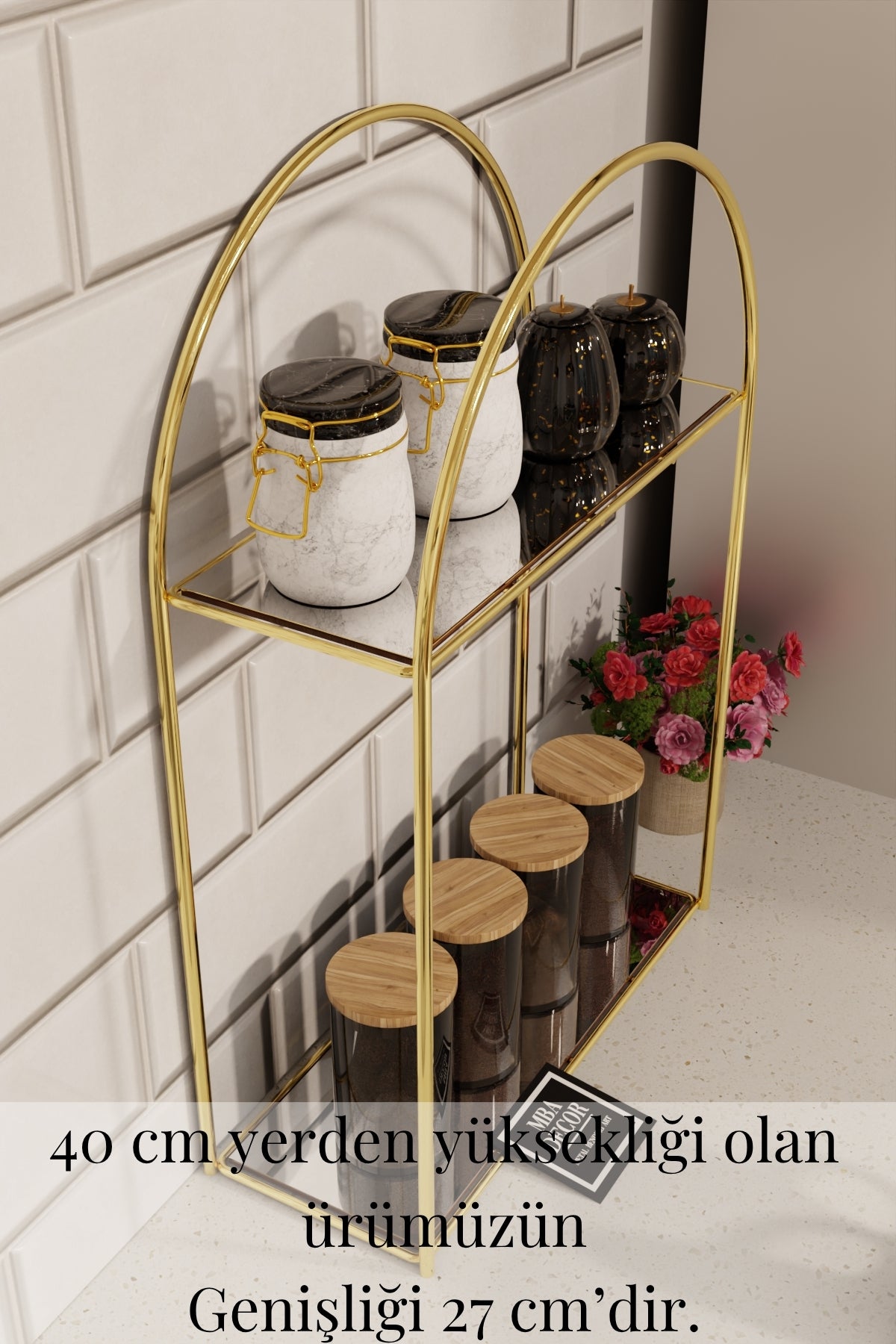 Arco Model 2 Katlı Gold Metal Masaüstü Düzenleyici – Mutfak Banyo Rafı Organizer Raf