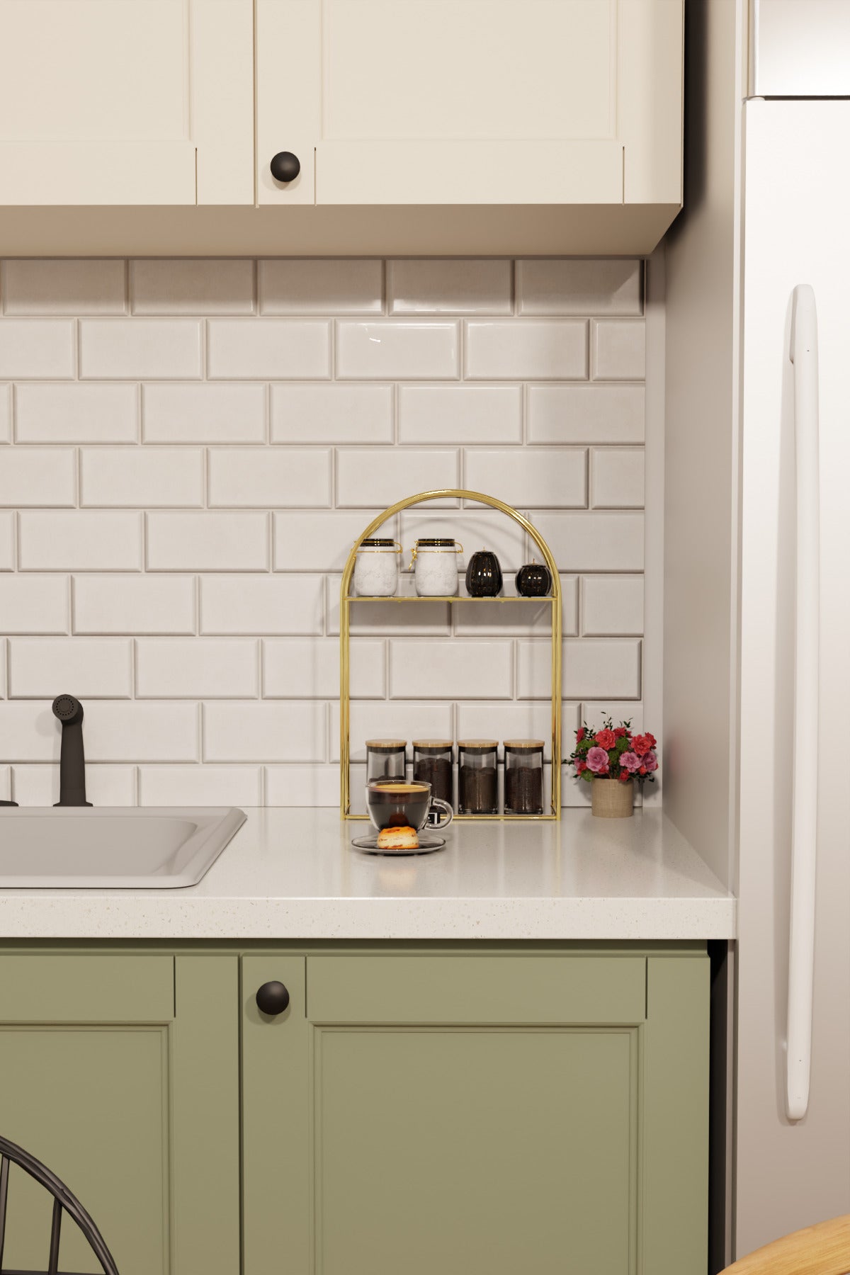 Arco Model 2 Katlı Gold Metal Masaüstü Düzenleyici – Mutfak Banyo Rafı Organizer Raf