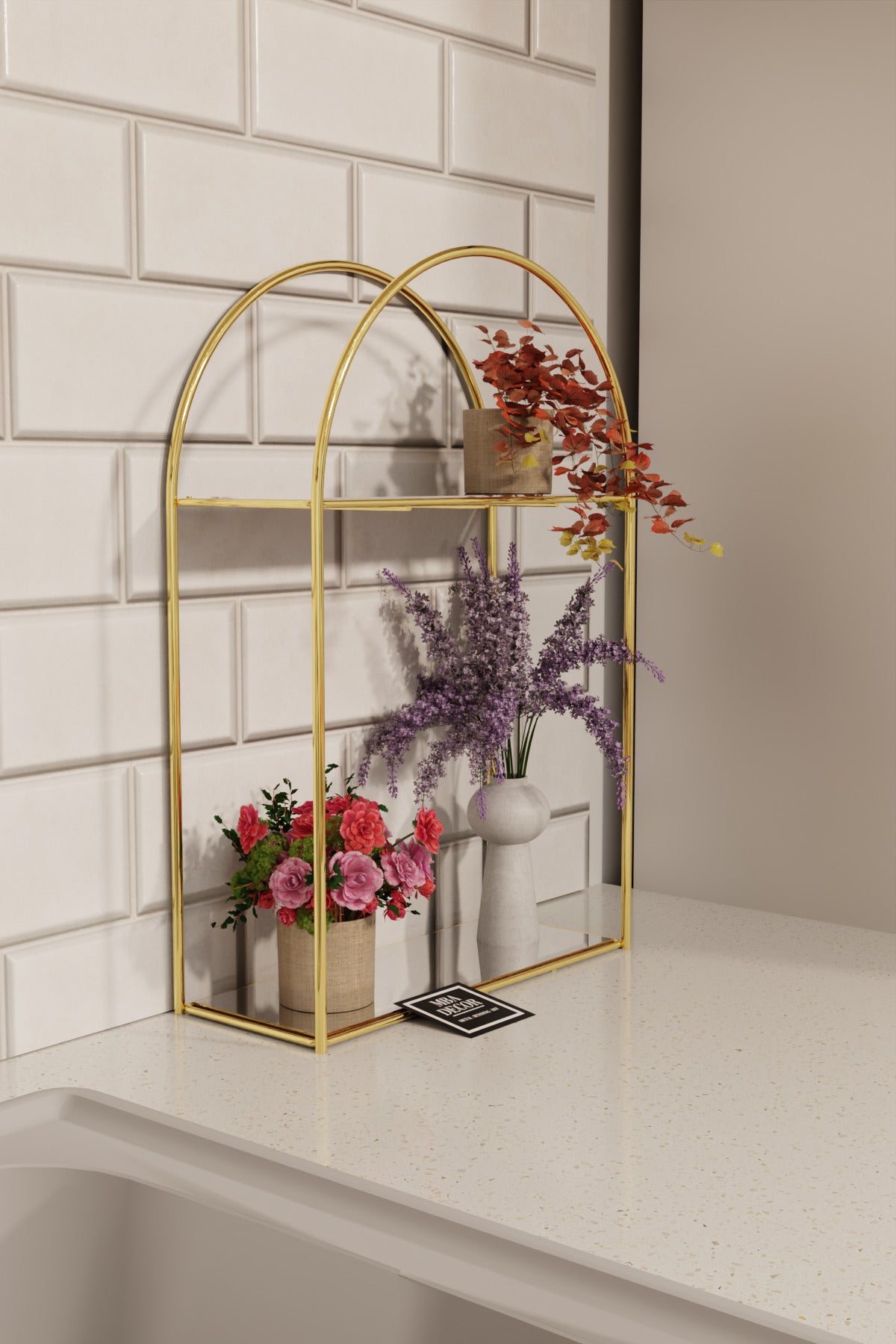 Arco Model 2 Katlı Gold Metal Masaüstü Düzenleyici – Mutfak Banyo Rafı Organizer Raf