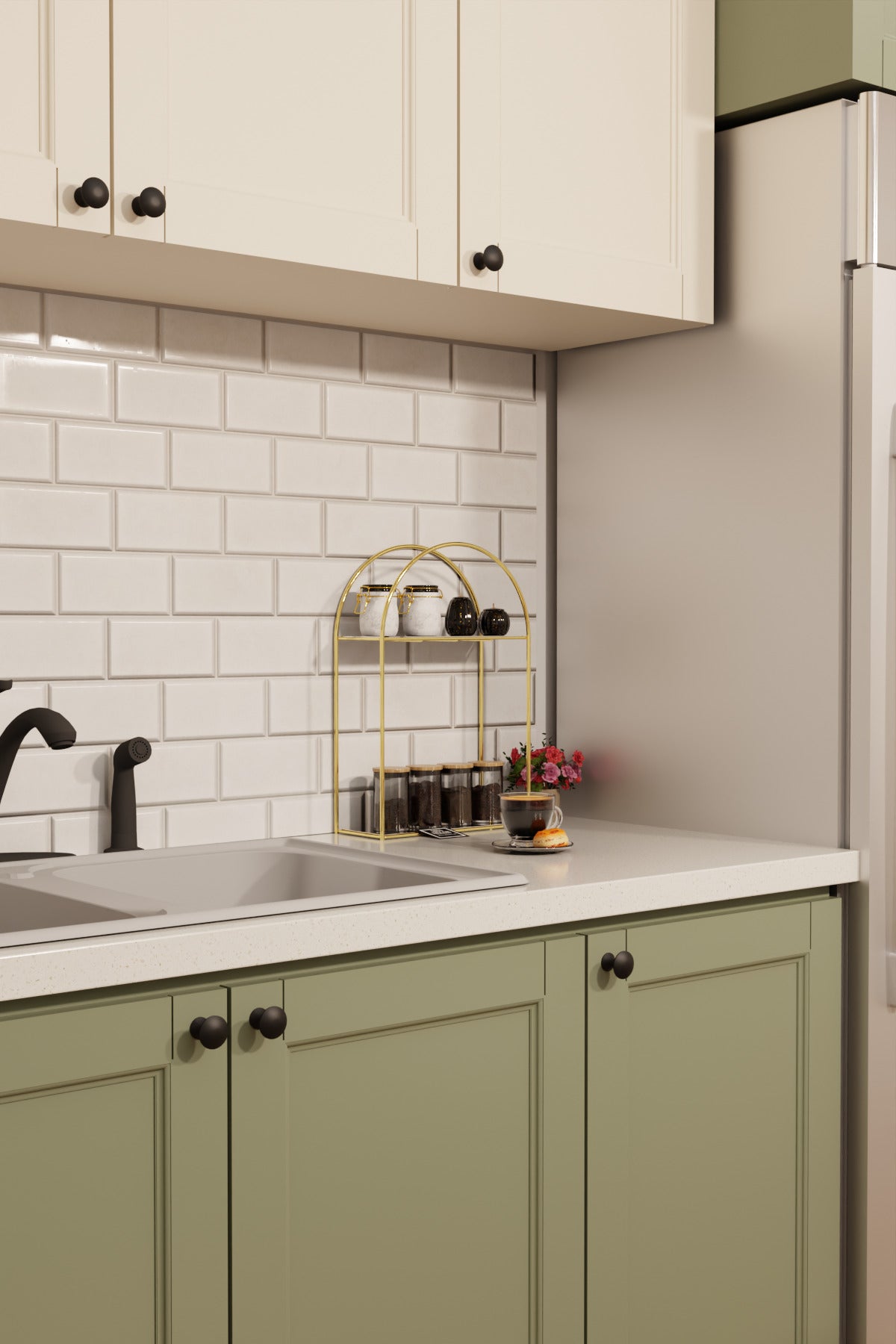 Arco Model 2 Katlı Gold Metal Masaüstü Düzenleyici – Mutfak Banyo Rafı Organizer Raf