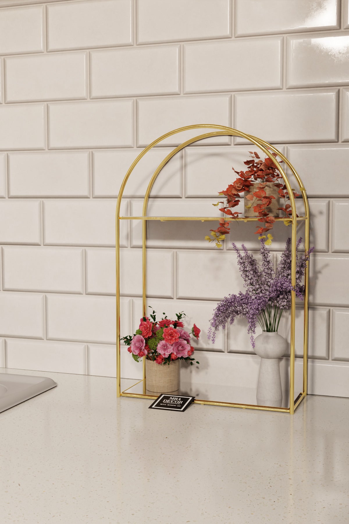 Arco Model 2 Katlı Gold Metal Masaüstü Düzenleyici – Mutfak Banyo Rafı Organizer Raf