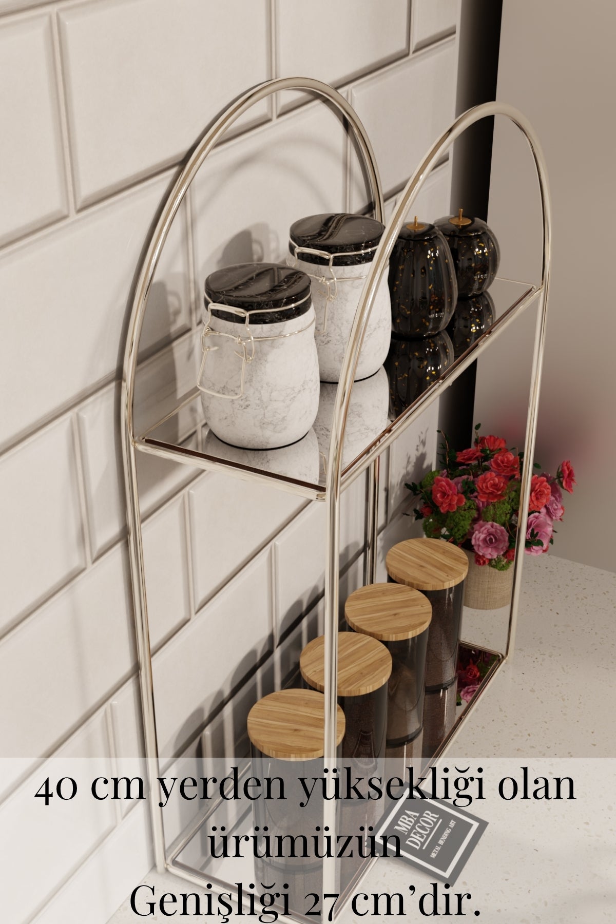 Arco Model 2 Katlı Gümüş Metal Masaüstü Düzenleyici – Mutfak Banyo Rafı Organizer Raf