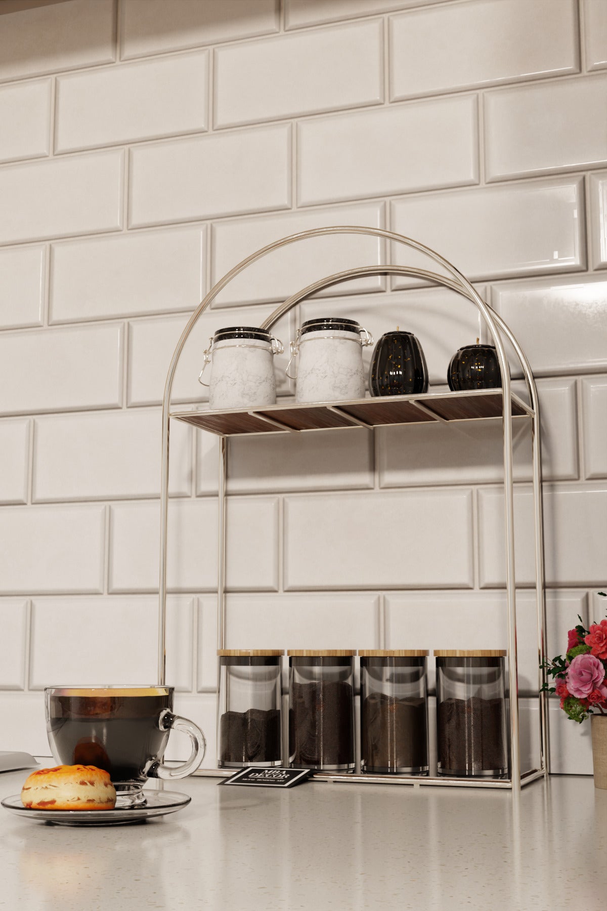 Arco Model 2 Katlı Gümüş Metal Masaüstü Düzenleyici – Mutfak Banyo Rafı Organizer Raf