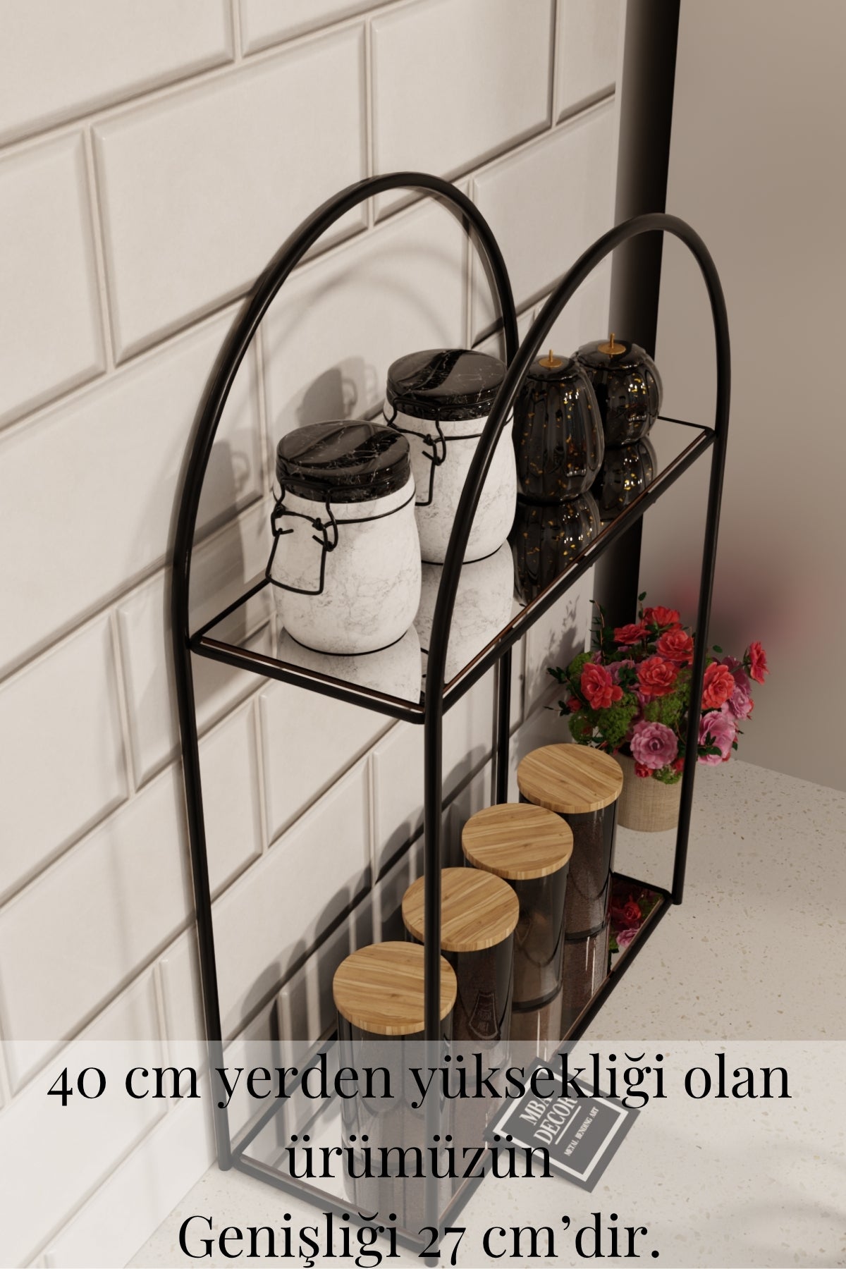 Arco Model 2 Katlı Siyah Metal Masaüstü Düzenleyici – Mutfak Banyo Rafı Organizer Raf