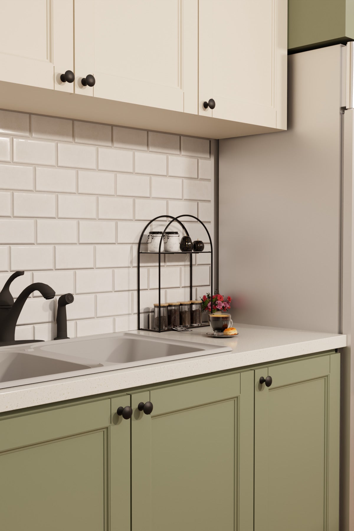 Arco Model 2 Katlı Siyah Metal Masaüstü Düzenleyici – Mutfak Banyo Rafı Organizer Raf