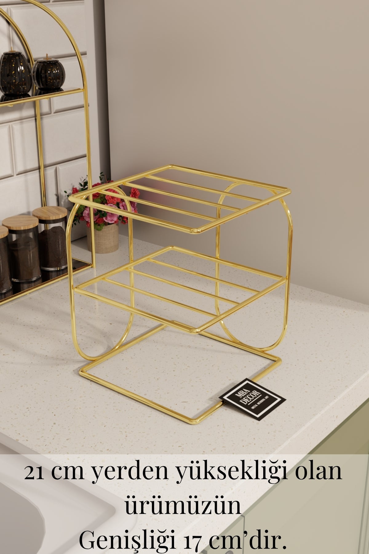 Gold Metal 2 Katlı Tabaklık – Tezgah Üstü Mutfak Düzenleyici Raf Stand Organizer