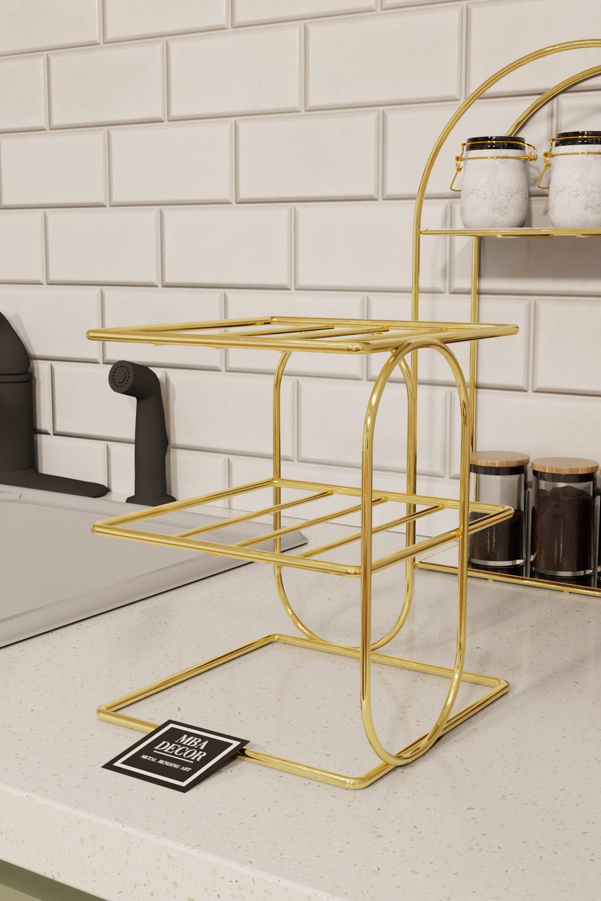 Gold Metal 2 Katlı Tabaklık – Tezgah Üstü Mutfak Düzenleyici Raf Stand Organizer