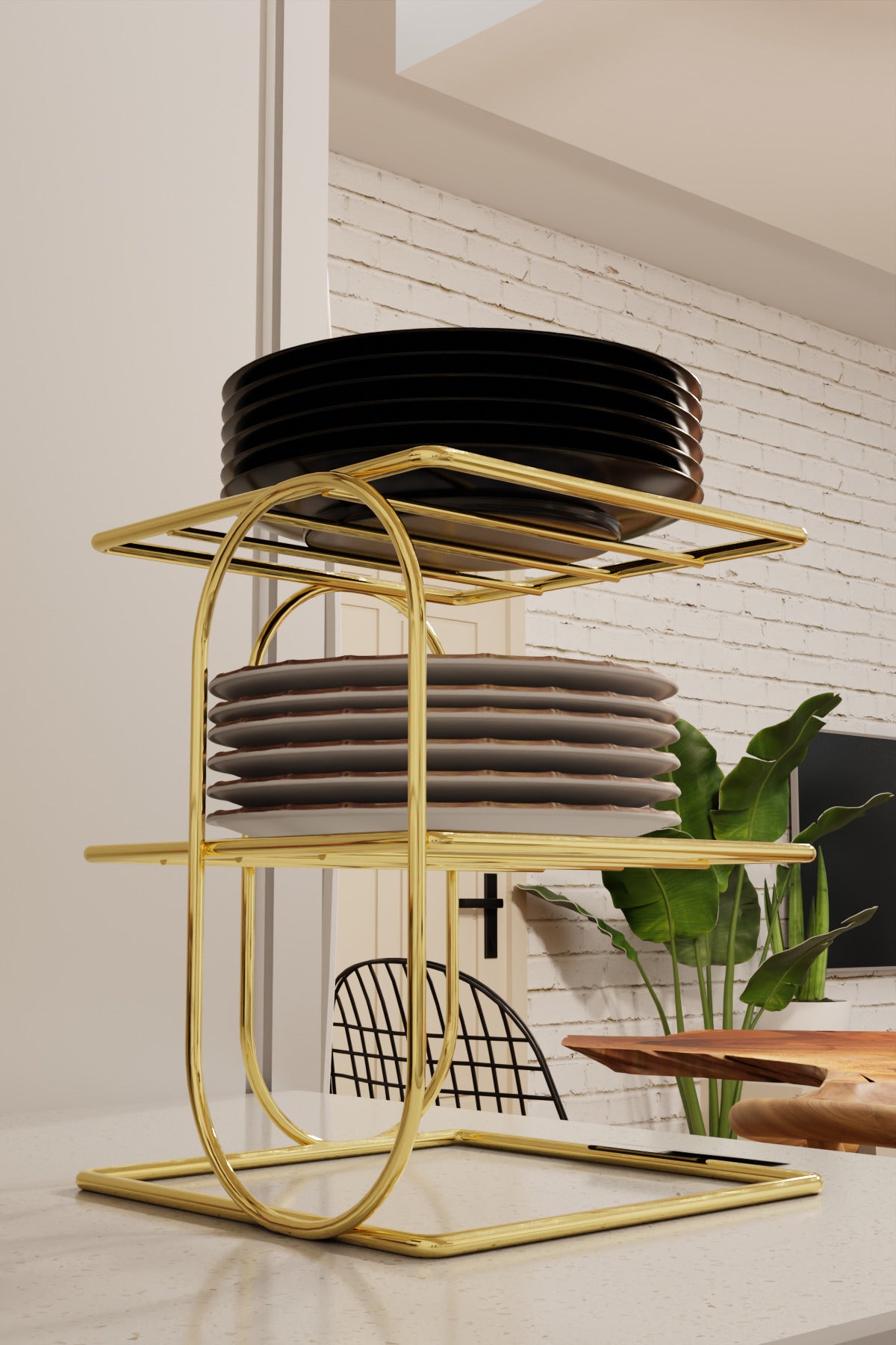Gold Metal 2 Katlı Tabaklık – Tezgah Üstü Mutfak Düzenleyici Raf Stand Organizer